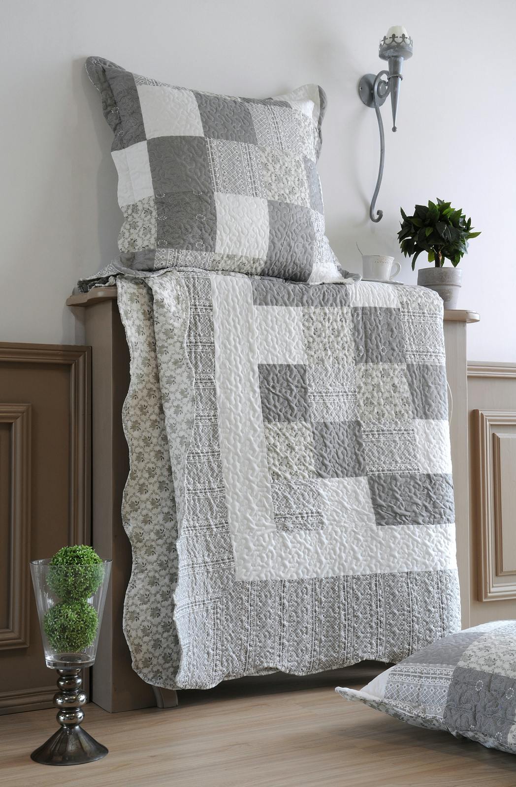 Boutis Charme gris 220x240 + 2 taies SOLINE