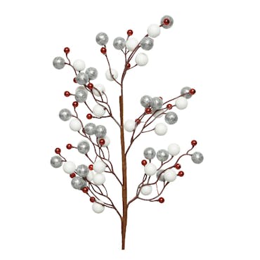  Branche mousse brillante avec paillettes blanc/gris H60 cm