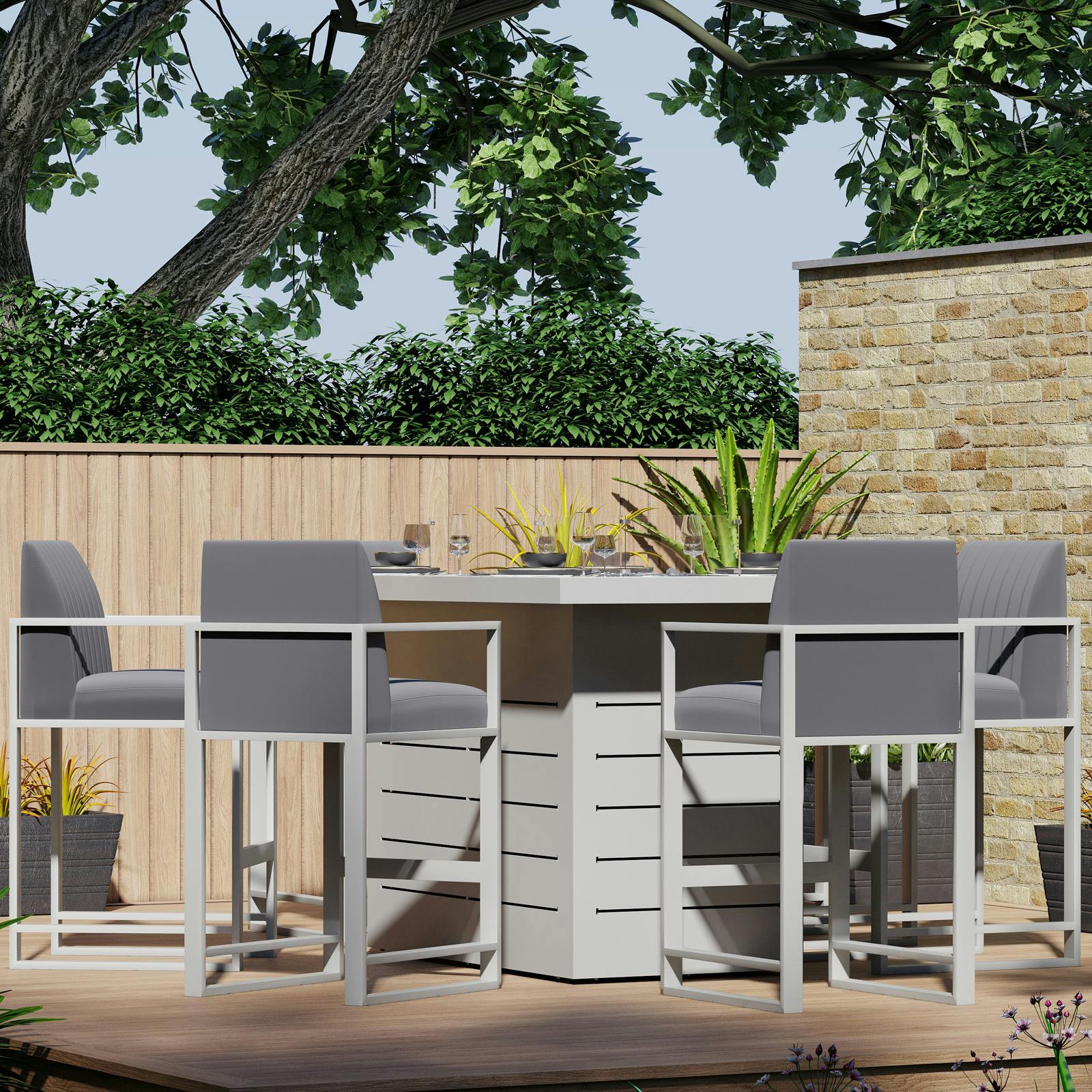 Brasero extérieur table haute en aluminium gris et en verre (1 pièce) LANZAROTE