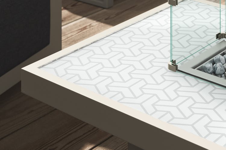 Brasero table basse en aluminium gris et motifs graphiques LANZAROTE