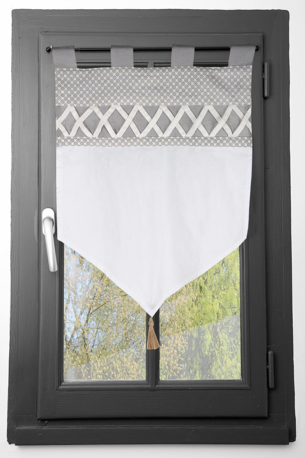 Brise bise 60cm gris et blanc et bande croisillons blanc 60x90cm NELIA