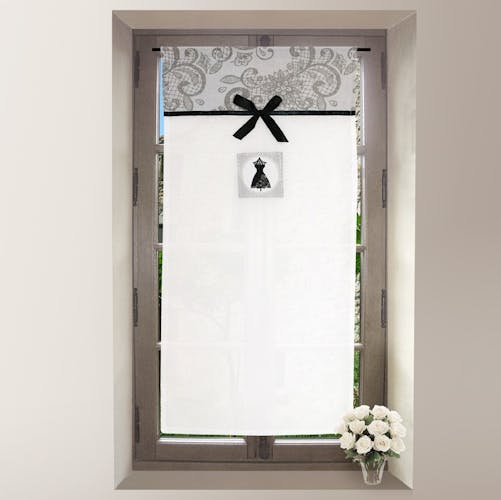 Brise bise blanc avec bande imprimé arabesques grises BLACK DRESS 45x90cm