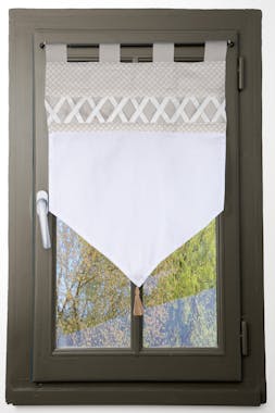 Brise bise couleur lin et blanc et bande croisillons blanc 45x60cm NELIA