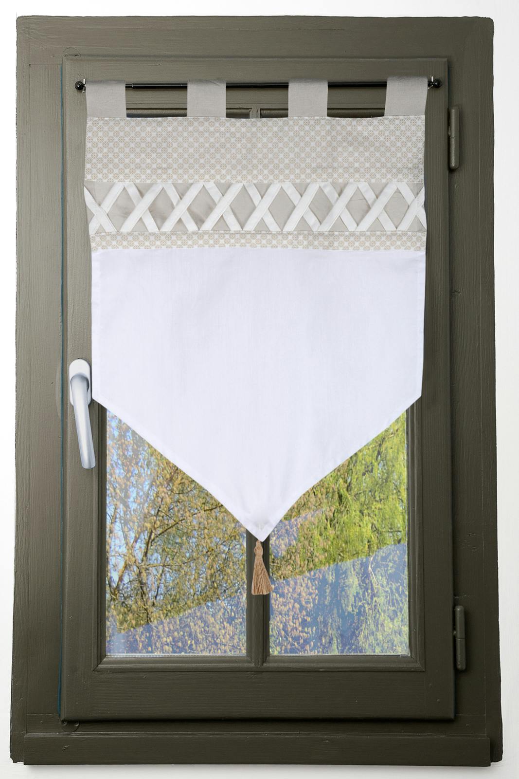 Brise bise couleur lin et blanc et bande croisillons blanc 60X90 NELIA