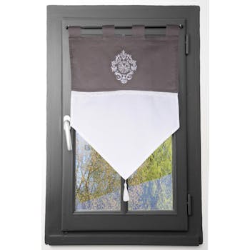 Brise bise gris blanc décor romantique brodé et dentelle 60x60cm 100% coton MELINE