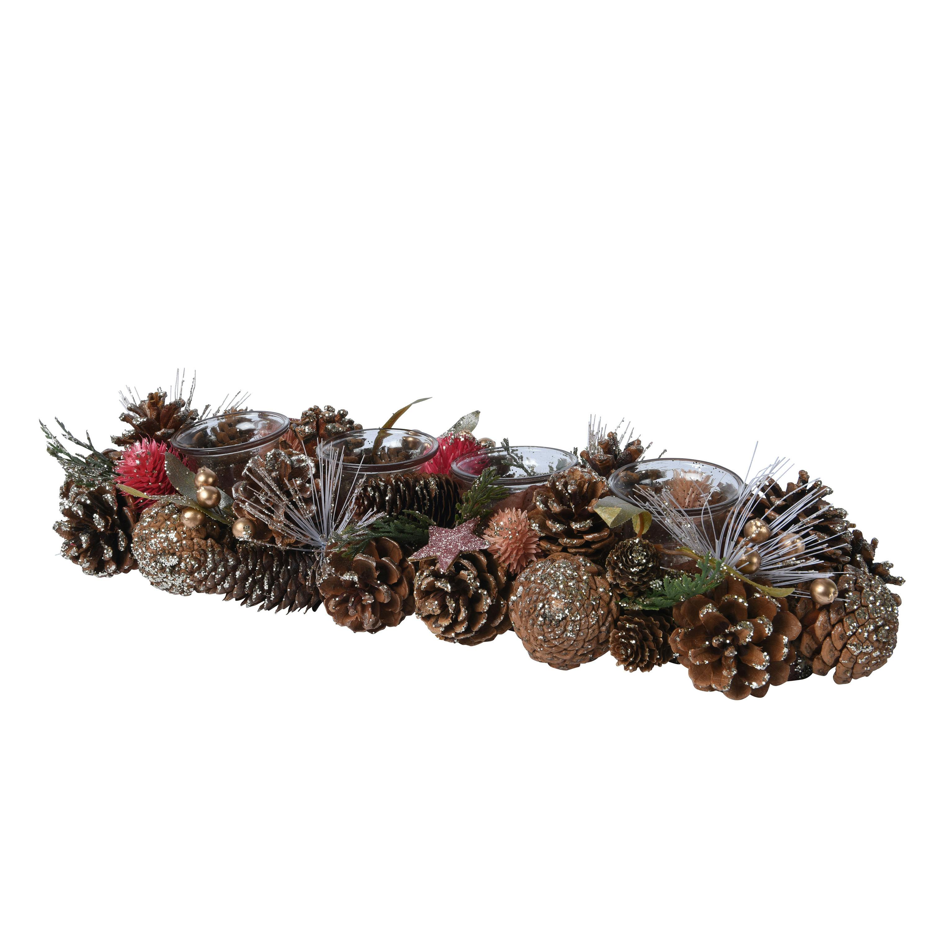 Buche 4 bougeoirs pin et étoiles 46 cm