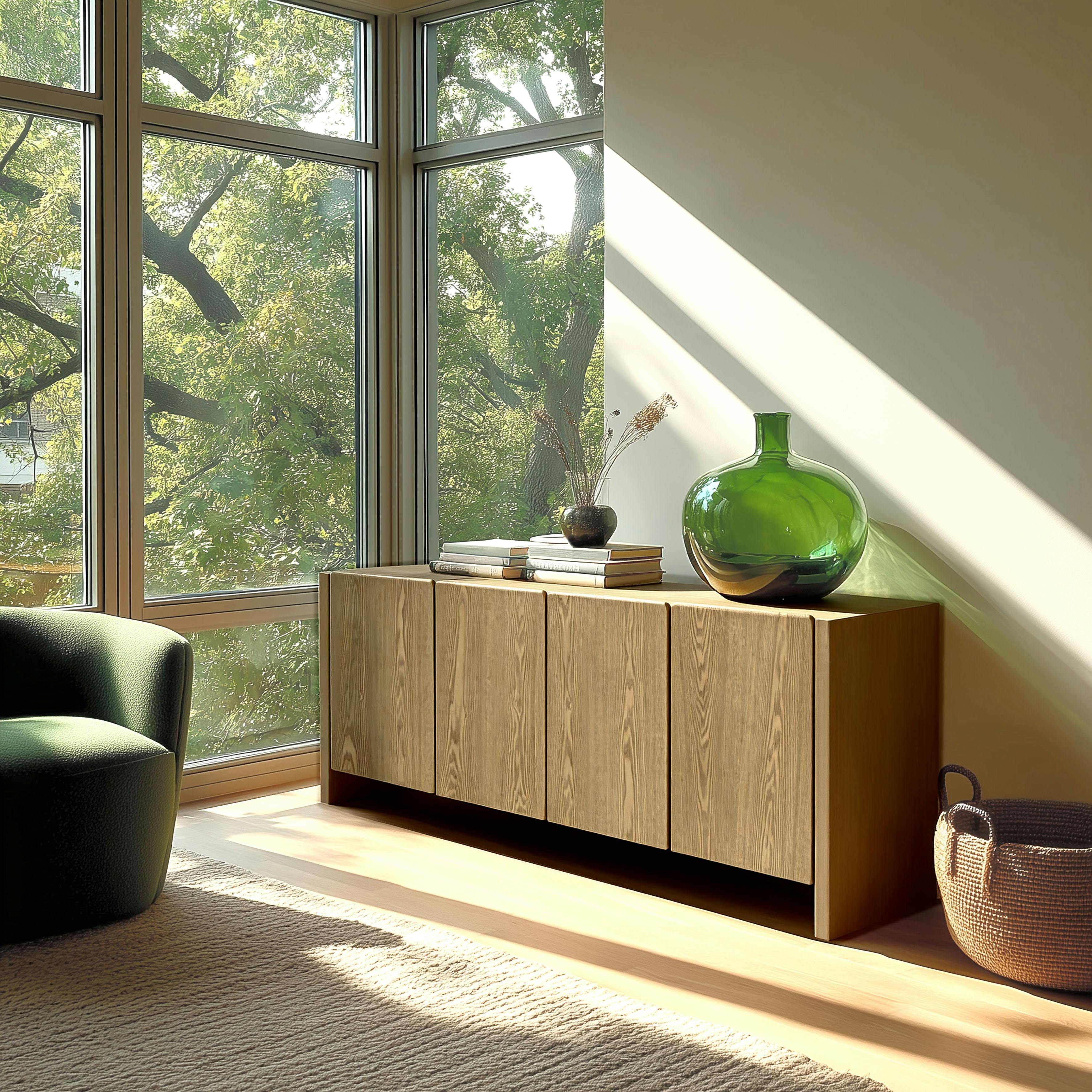 Buffet 190cm couleur naturelle 4 portes design arrondi VELAR
