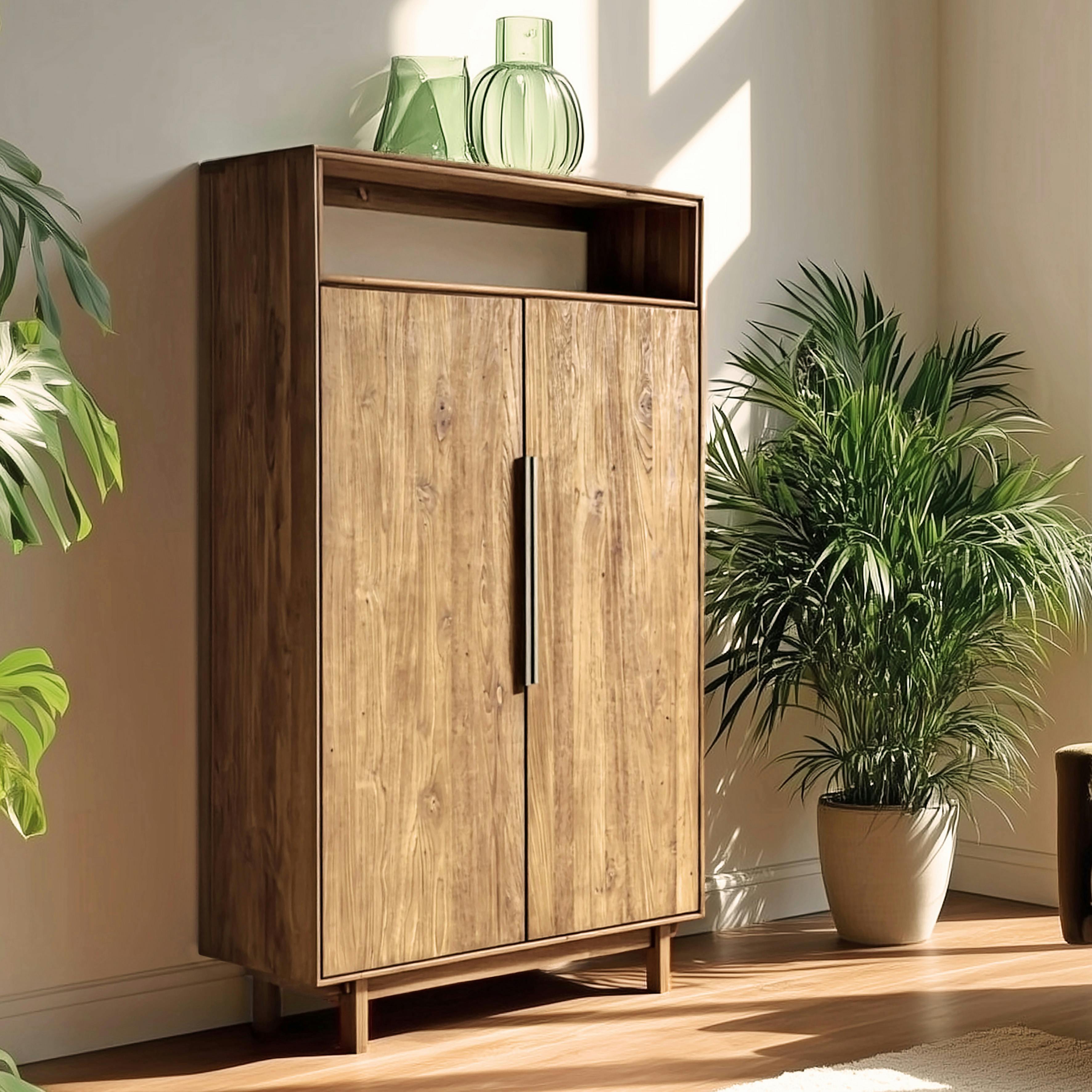 Buffet 2 portes 1 étagère ouverte 90x155cm en bois de teck recyclé SWING