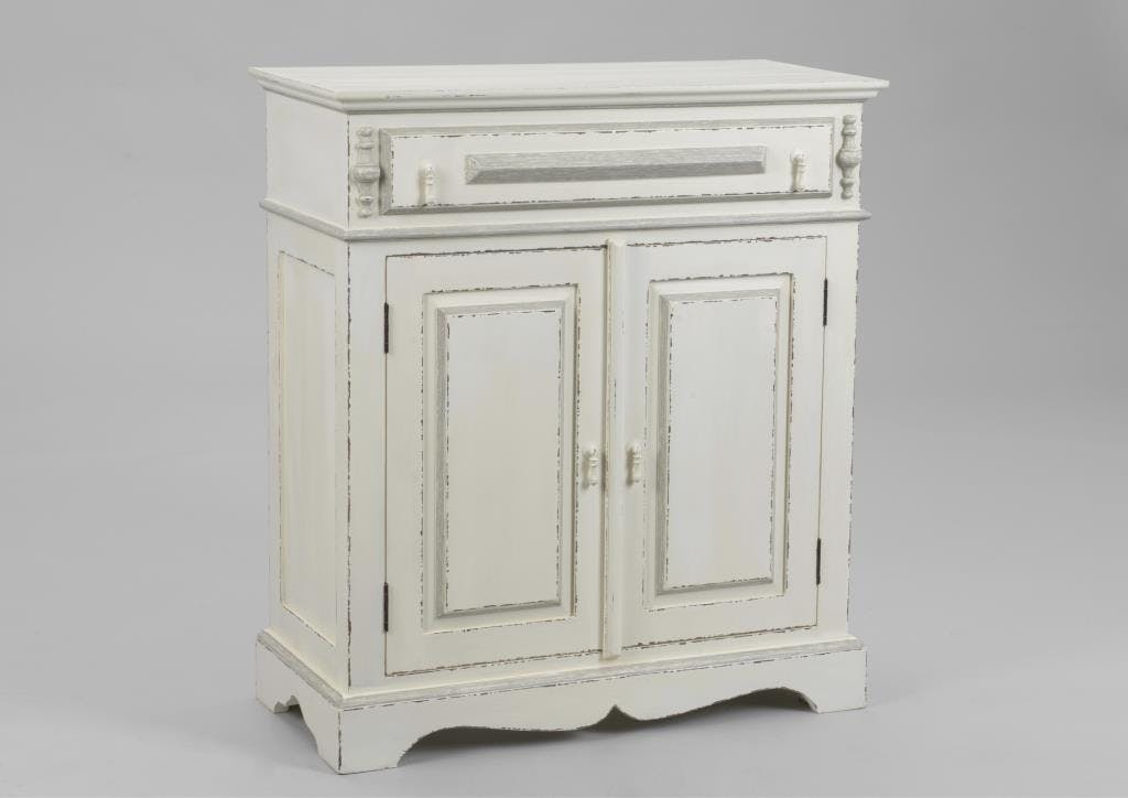 Buffet 2 portes bois blanc vieilli classique chic style parisien ORNEMENT L 80 x P 35 x  H 90 AMADEUS