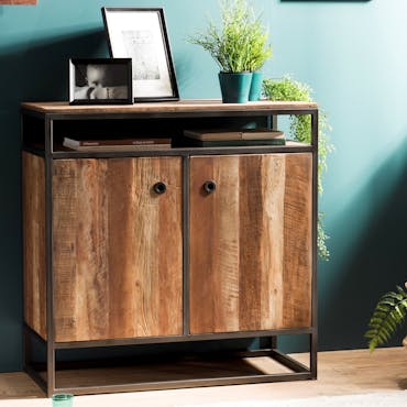  Petit buffet en bois reycle et metal deux portes de style contemporain