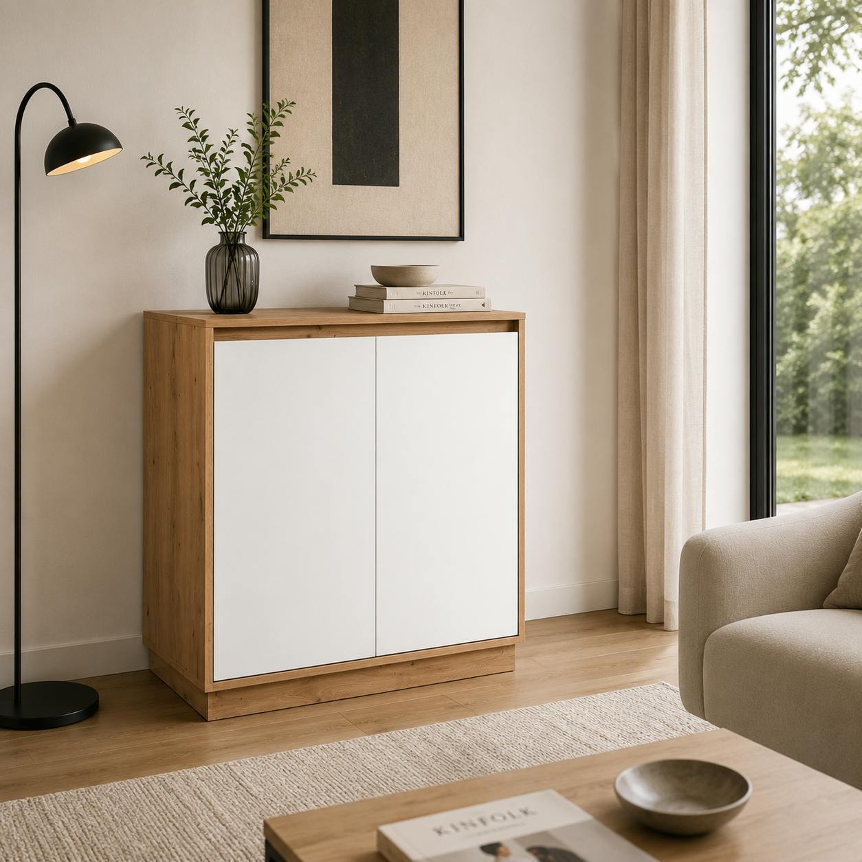 Buffet 2 portes décor bois et blanc ALVA
