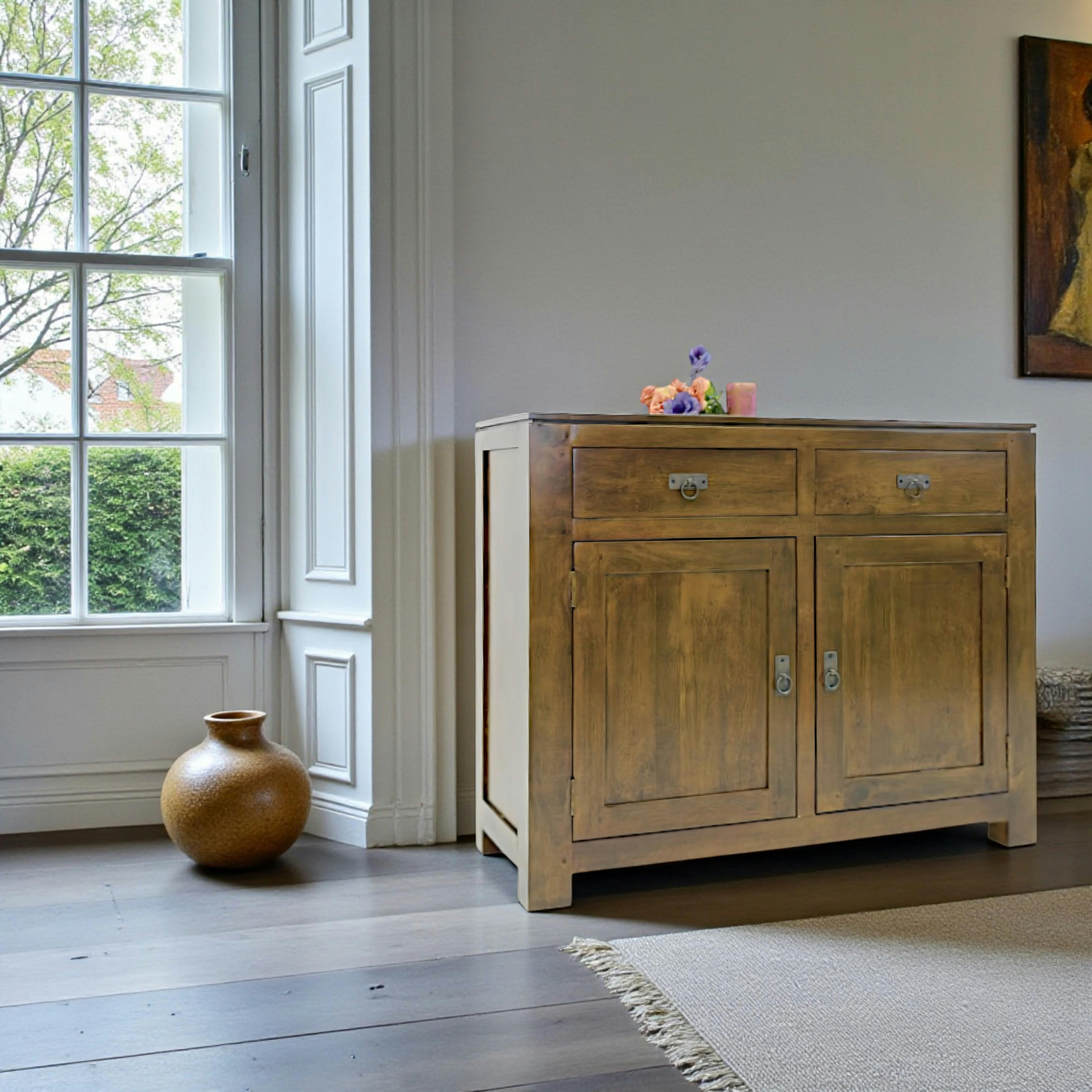 Buffet 2 portes exotique hévéa 110cm HELENA