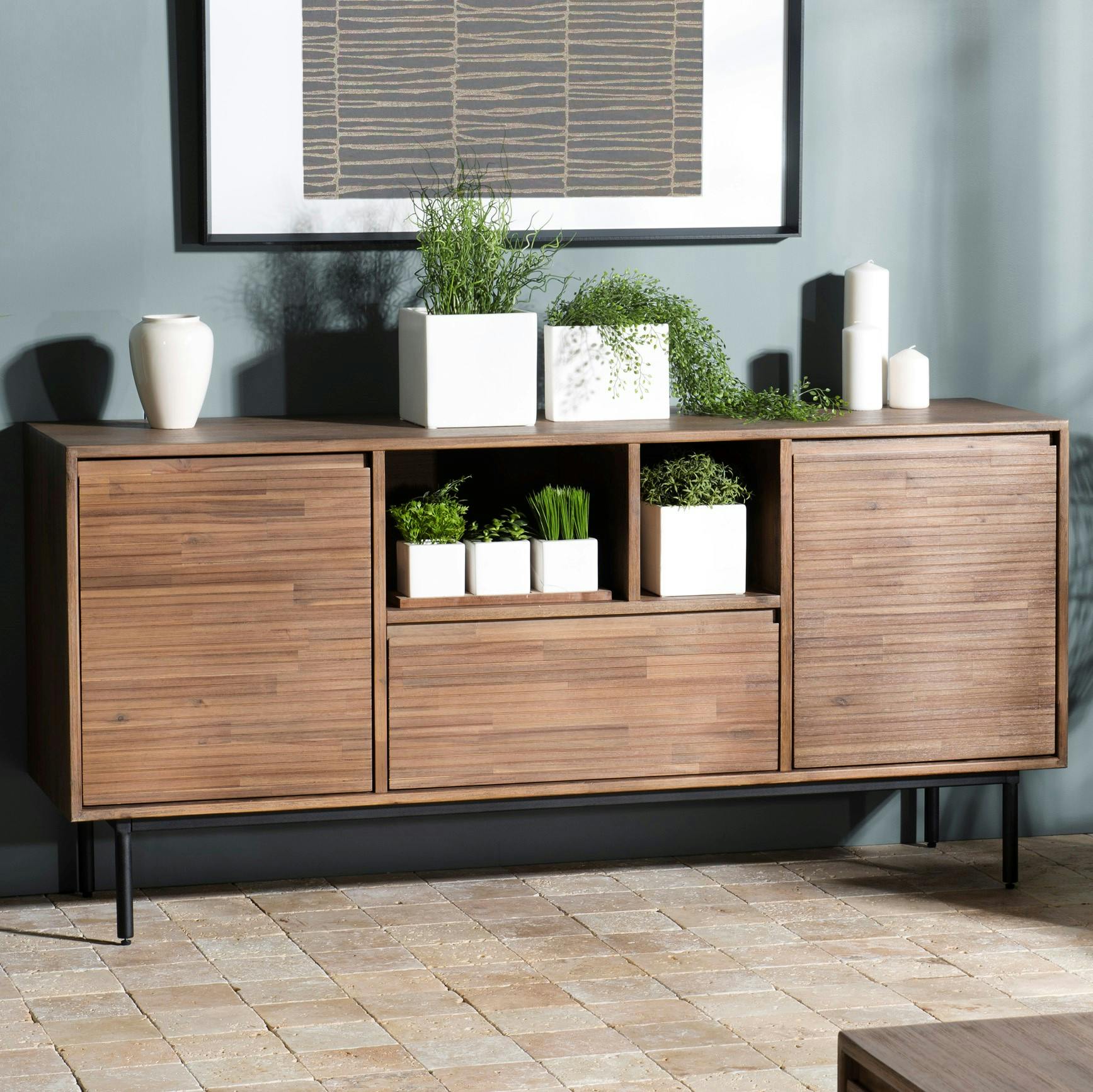 Buffet en bois peids metal deux portes de style contemporain