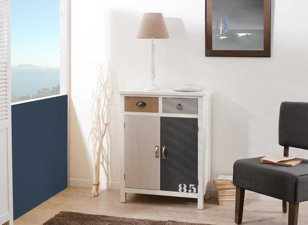 Buffet 2 tirois 2 portes Blanc bois 70cm MILO