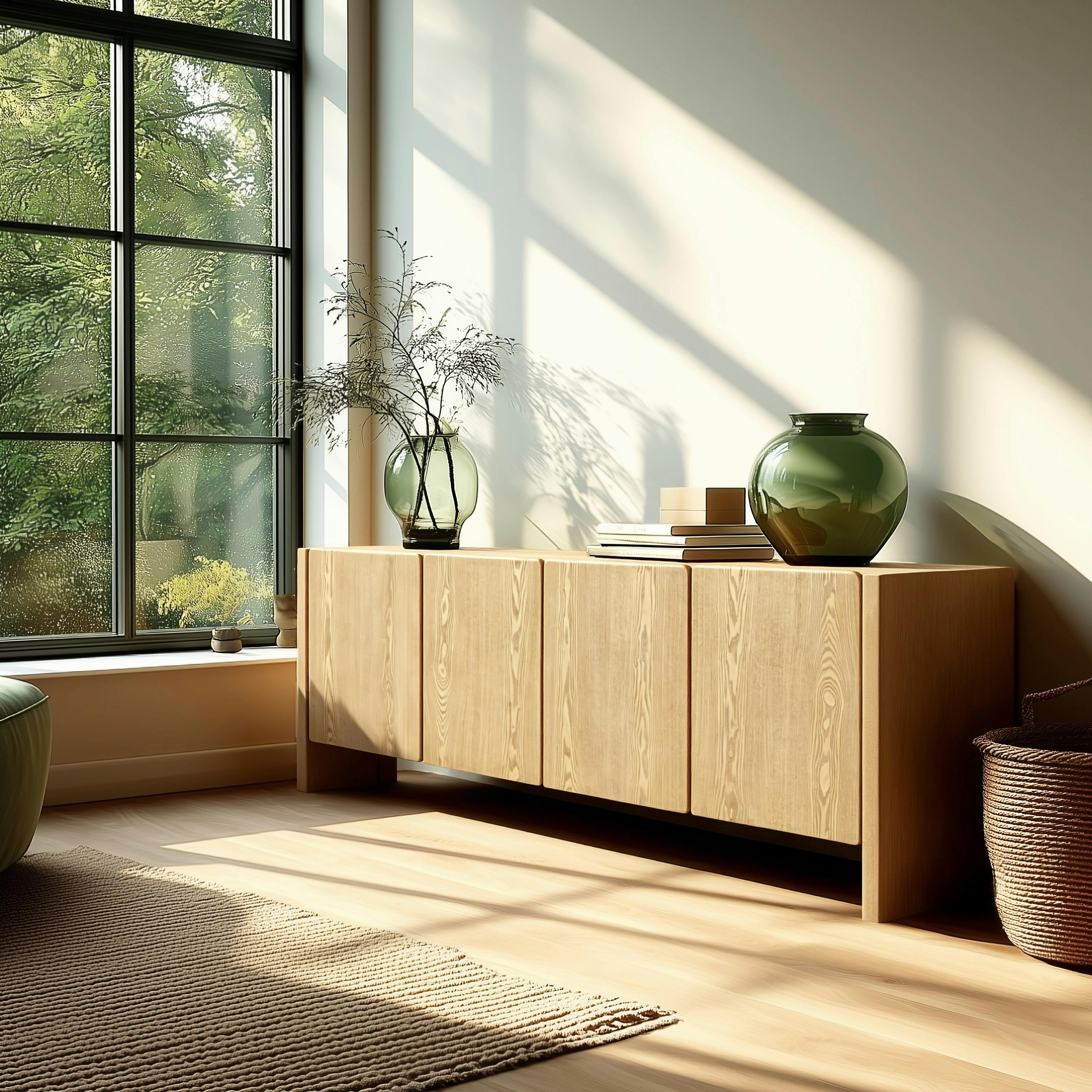 Buffet 213 cm couleur naturelle 4 portes design arrondi VELAR