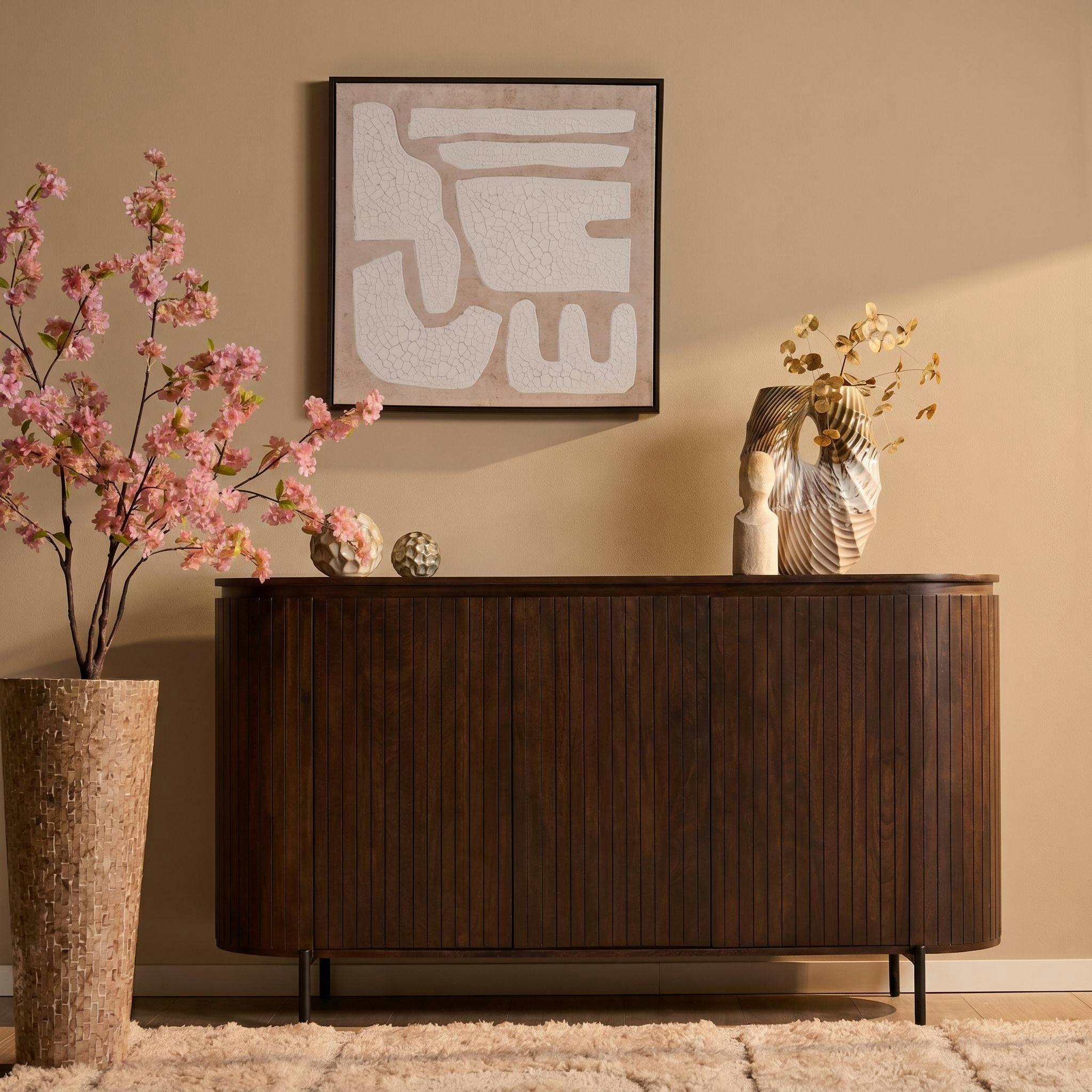 Buffet 3 portes bois marron rainuré CALERO