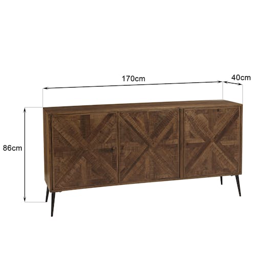 Buffet 3 portes bois recyclé marqueterie KORKAI