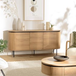 Buffet 3 portes bords arrondis bois décor strié JINAN