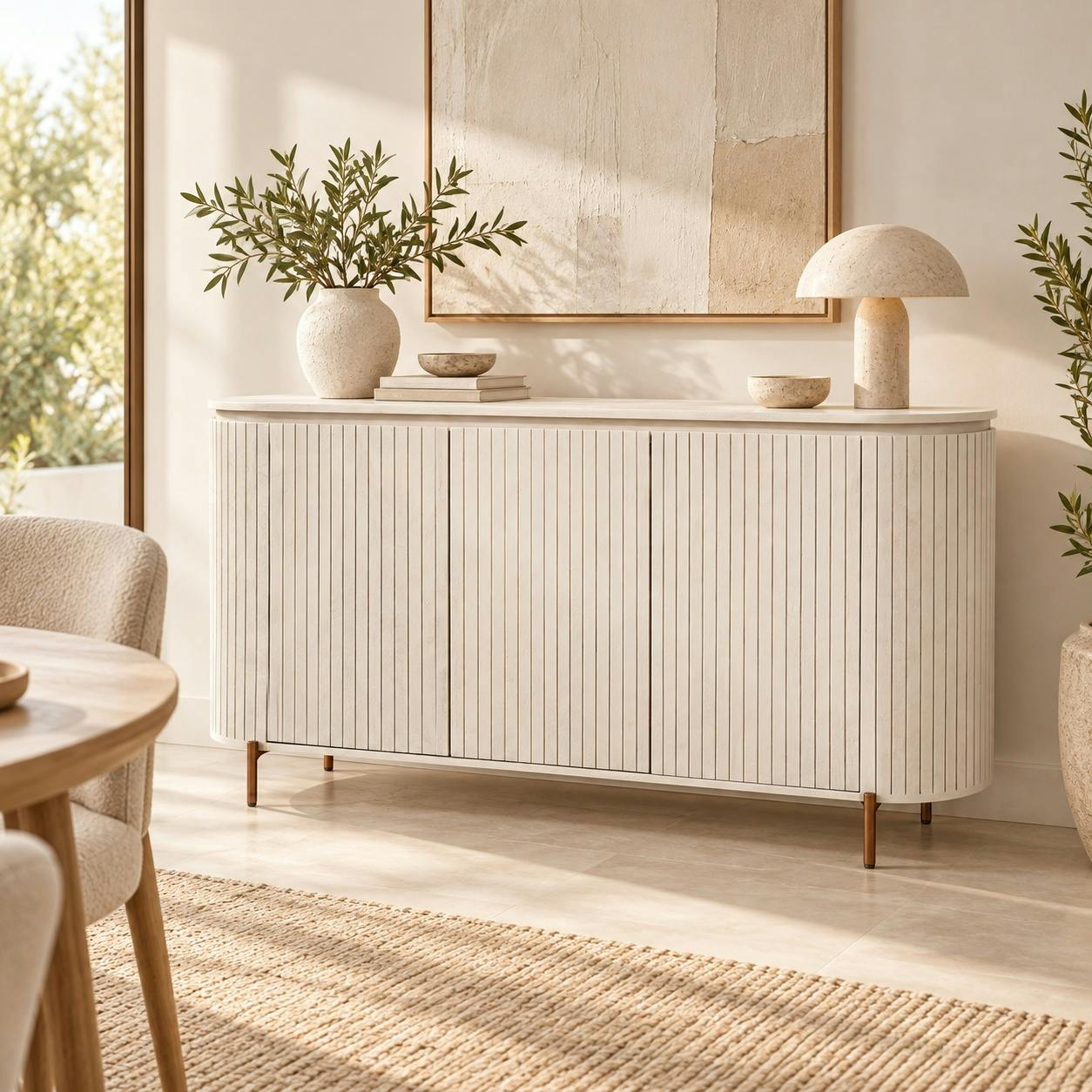 Buffet 3 portes en bois beige sable rainuré CALERO