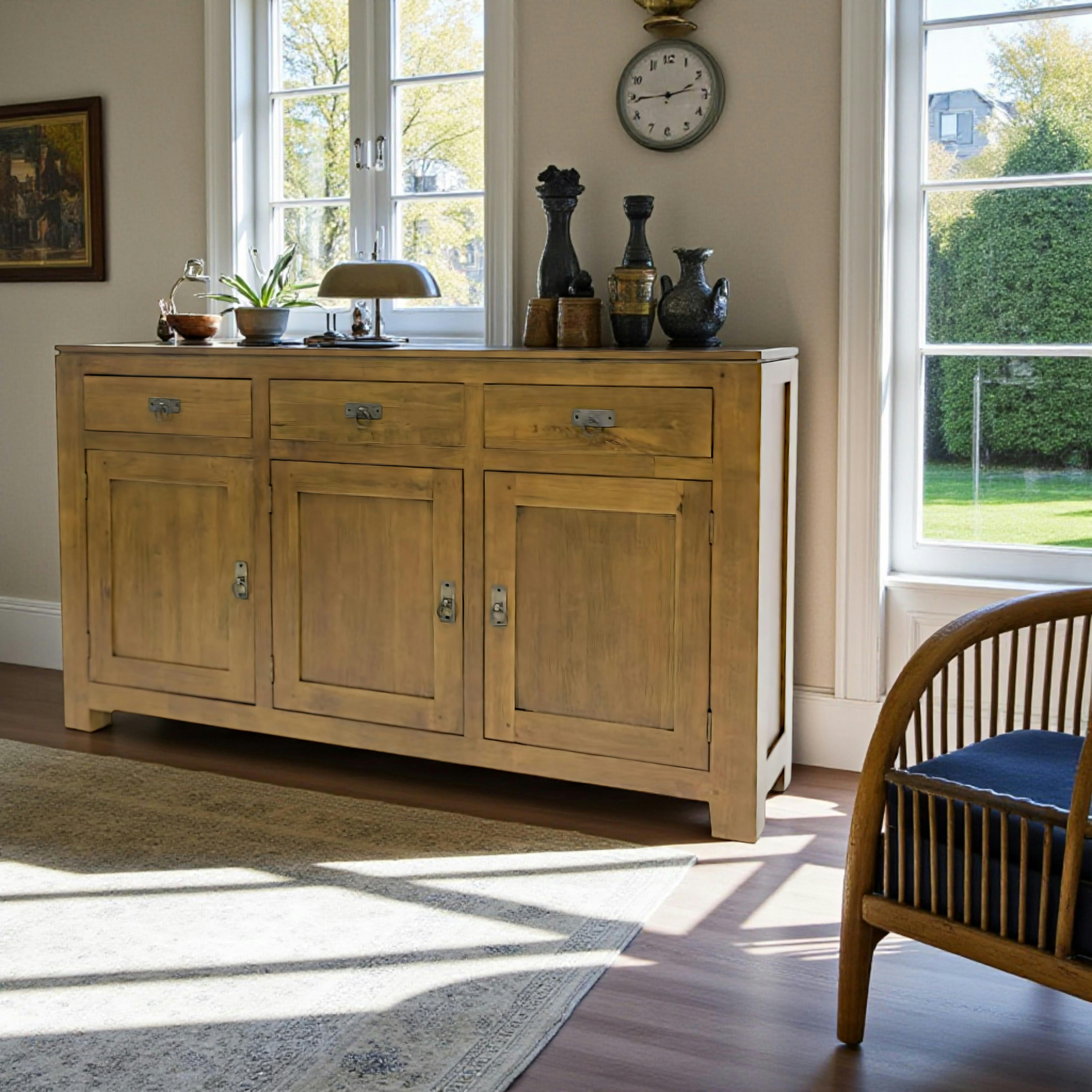 Buffet 3 portes exotique hévéa 150cm HELENA