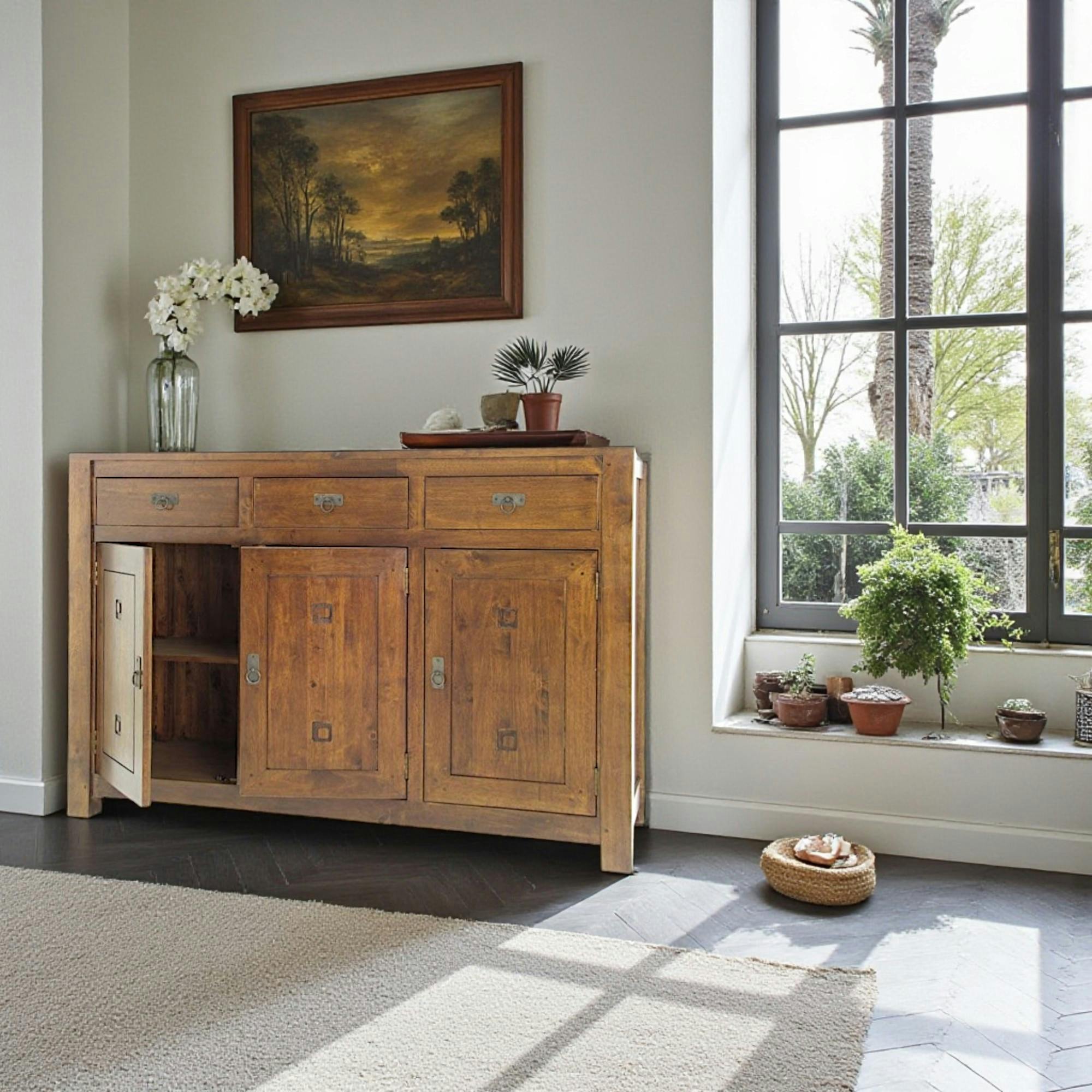 Buffet 3 portes hévéa 150x50x100cm TESSA