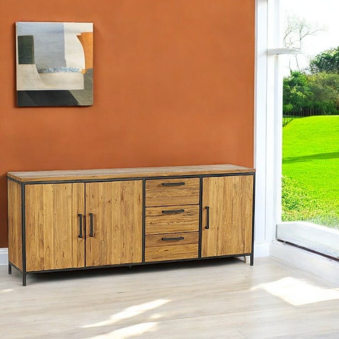 Buffet bahut en bois et metal de style exotique