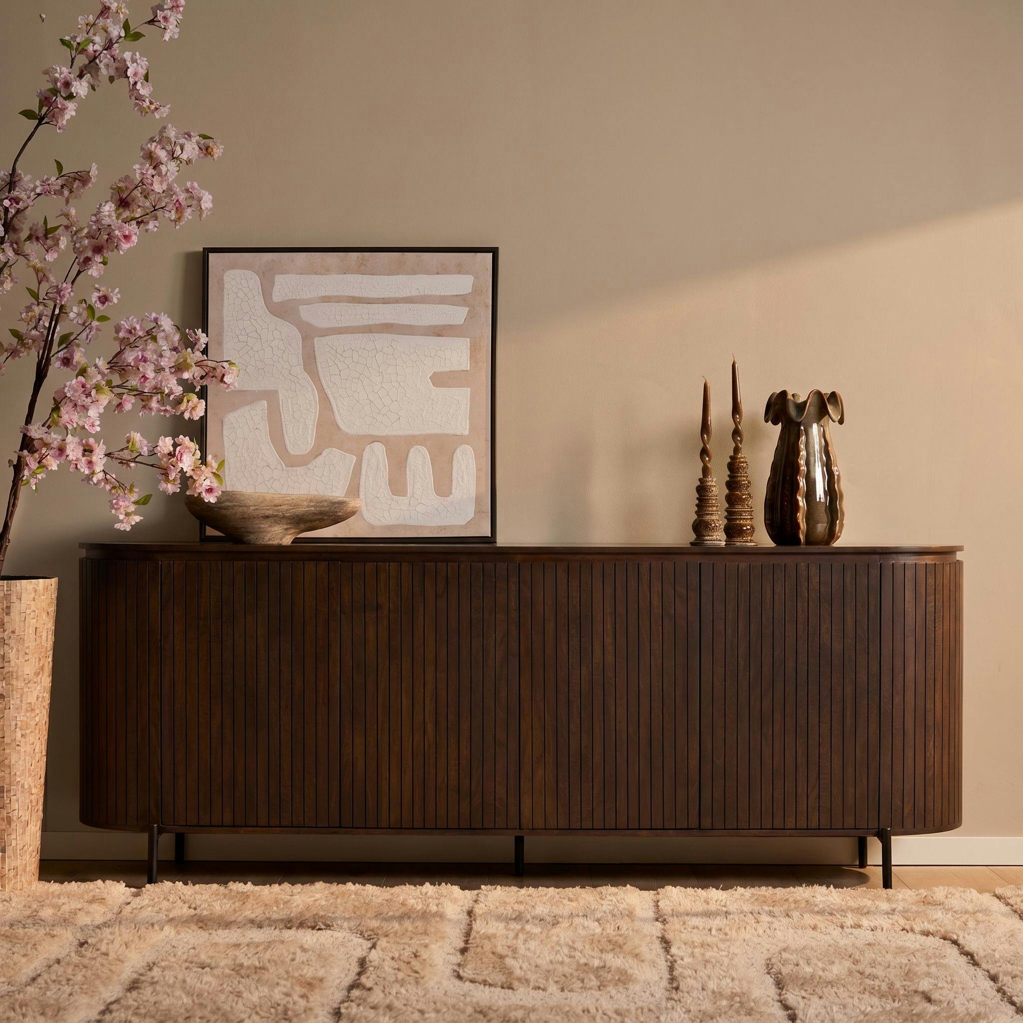 Buffet 4 portes bois marron rainuré CALERO