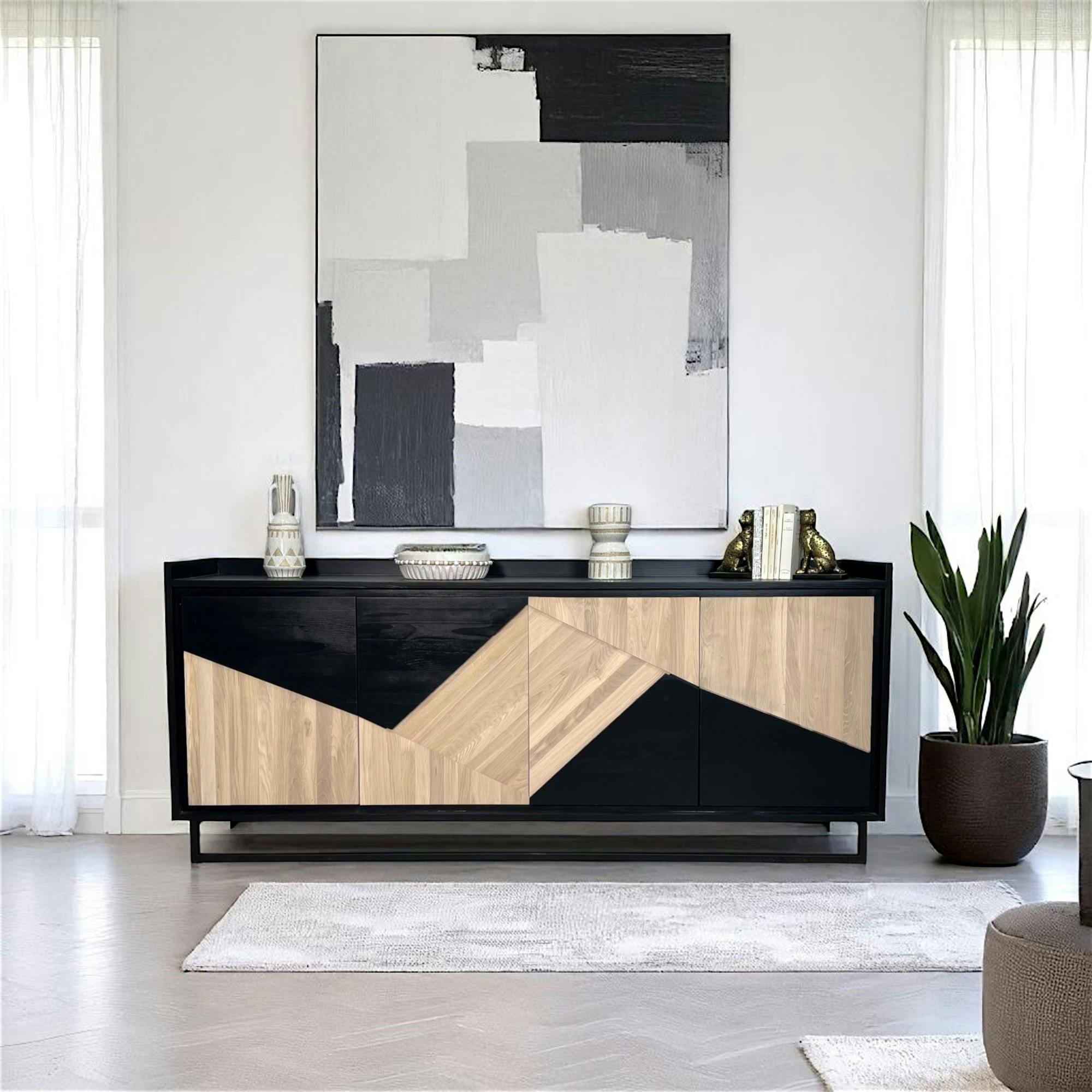 Buffet 4 portes bois noir et blanc ANINA