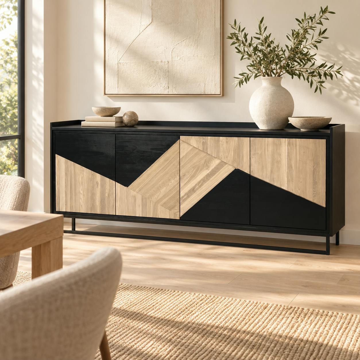 Buffet 4 portes bois noir et blanc ANINA