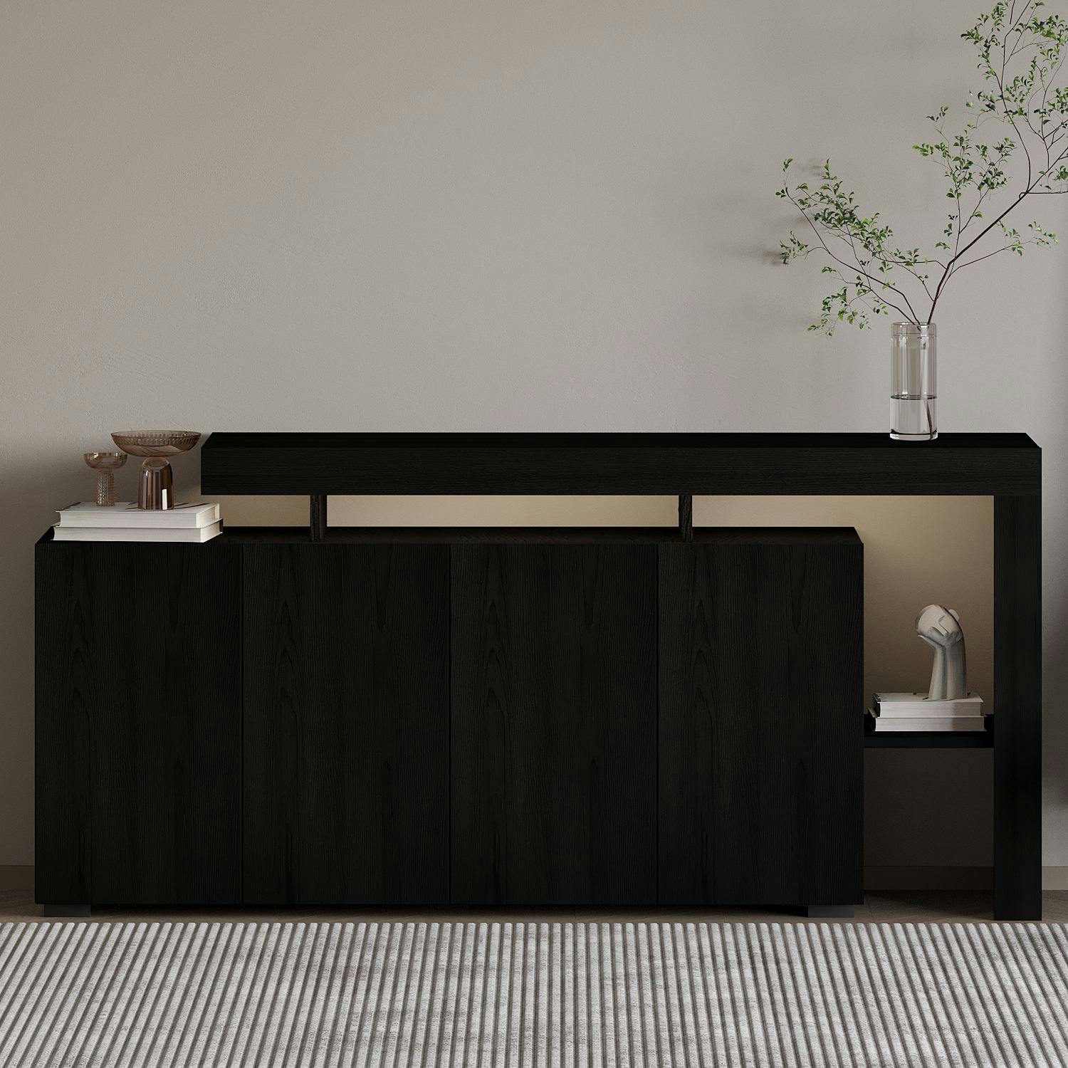 Buffet 4 portes décor bois noir à cadre ouvert AURA