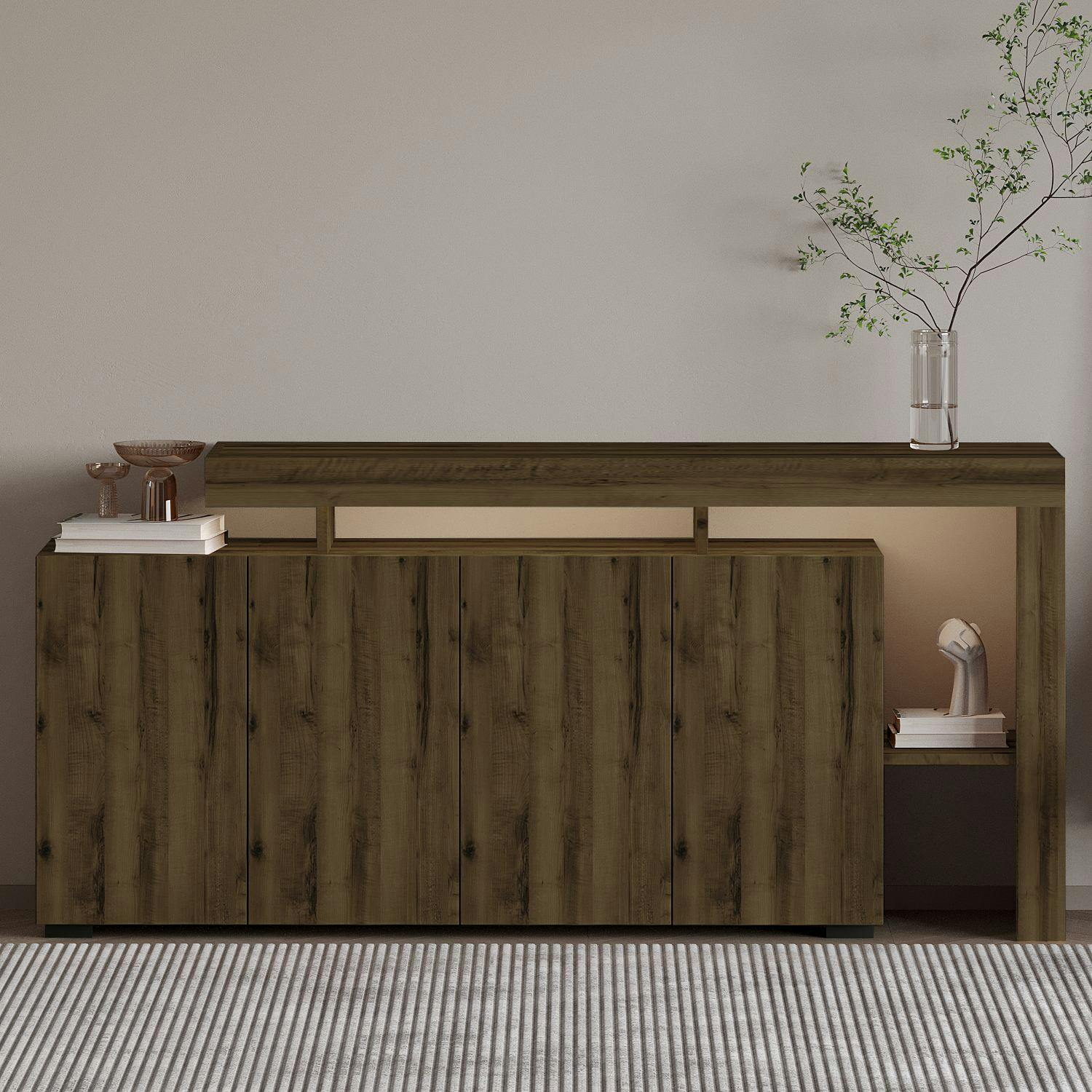Buffet 4 portes décor noyer clair à cadre ouvert AURA