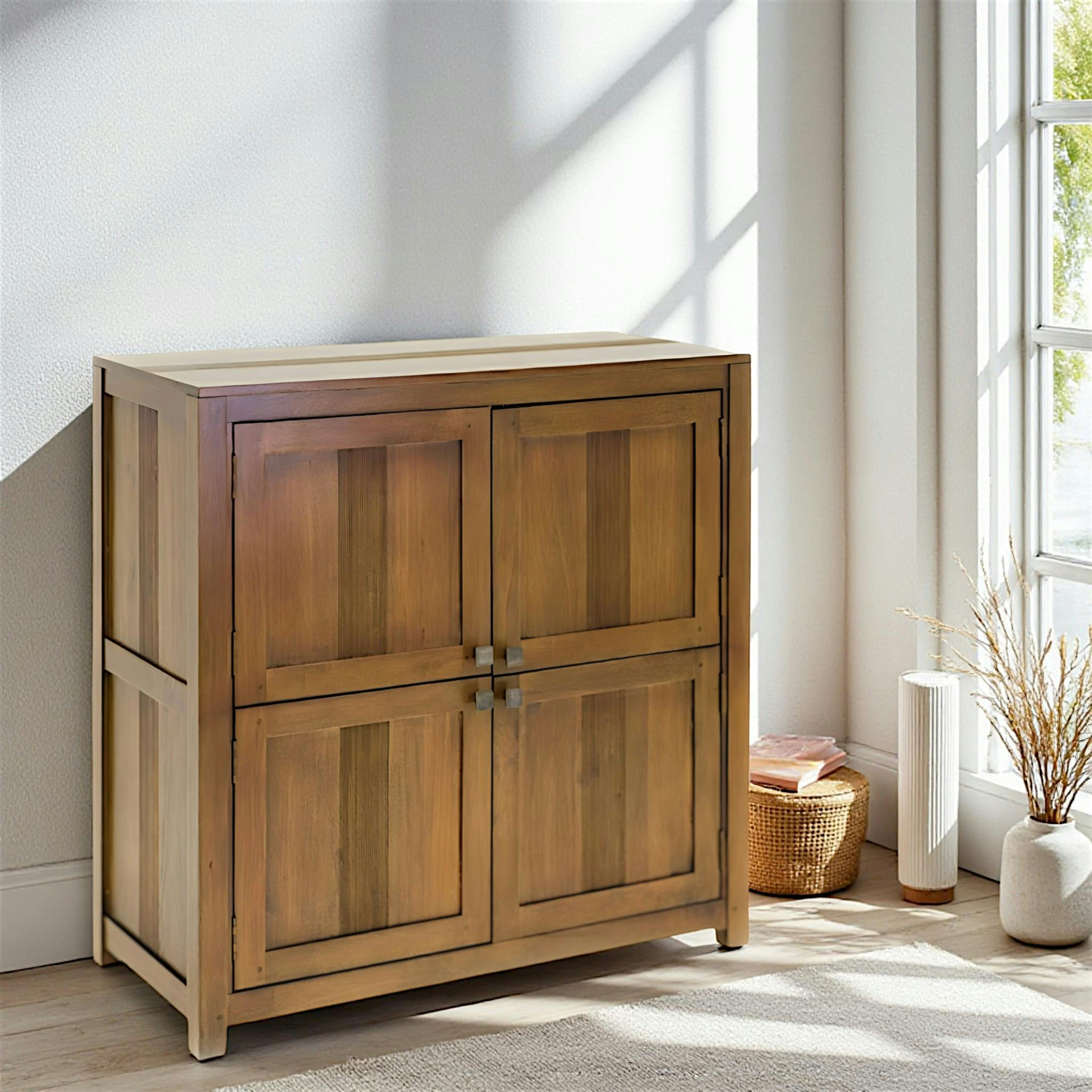 Buffet 4 portes hévéa massif exotique 97x100cm GALA