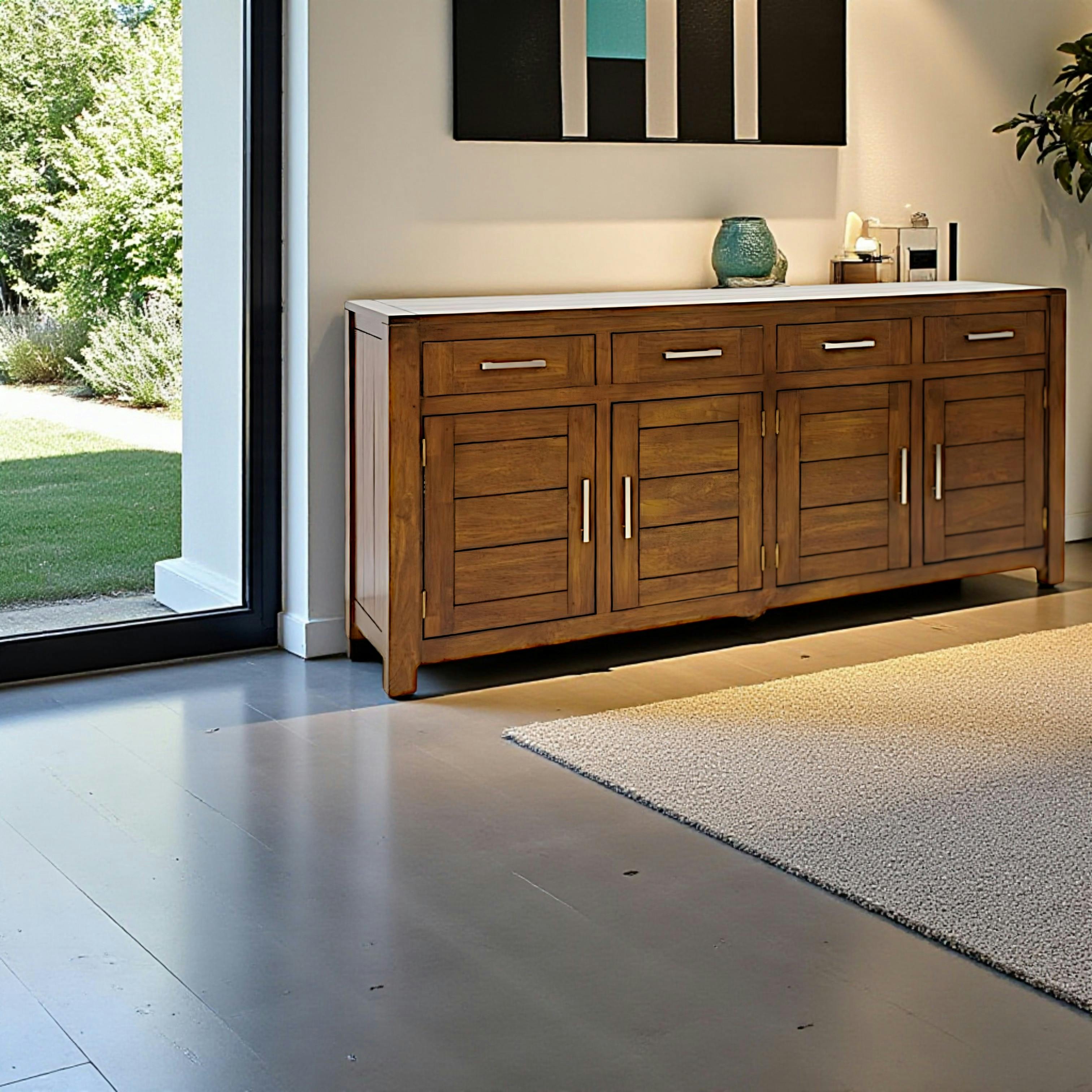 Buffet 4 portes hévéa massif moderne 200cm ATTAN