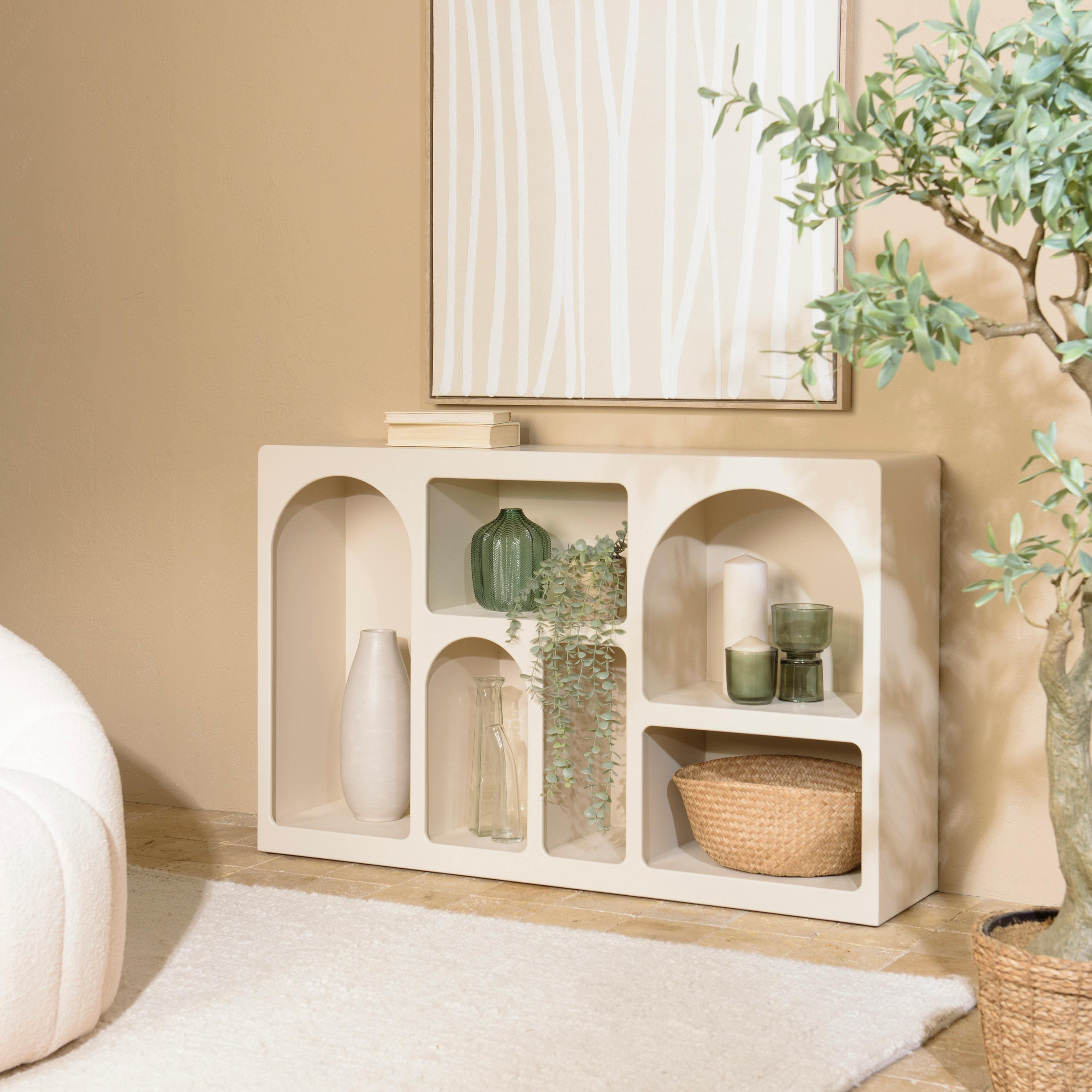 Buffet 6 niches 120x30cm en bois peint couleur beige NELIA