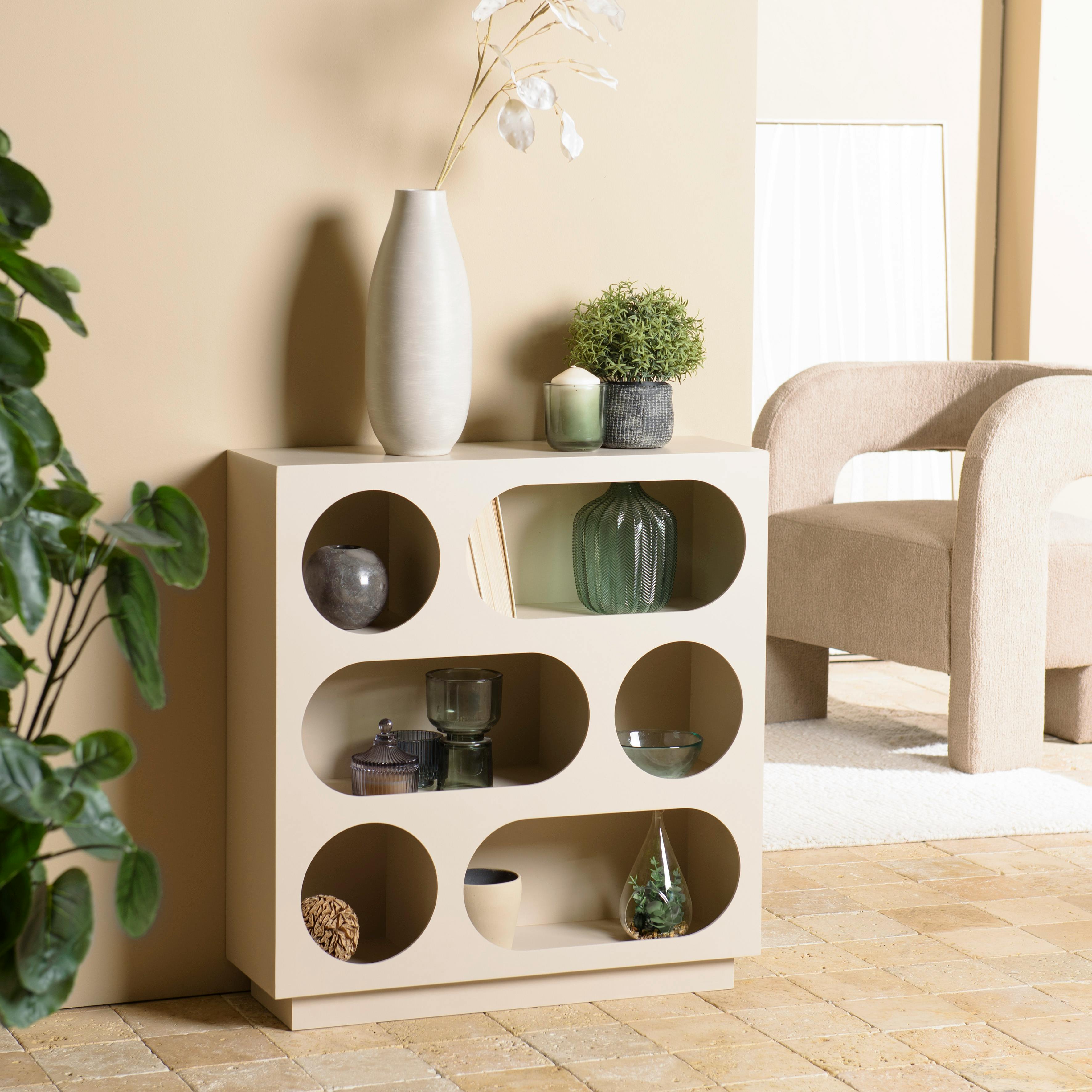 Buffet 70x23cm 6 niches en bois peint beige CASTILLE