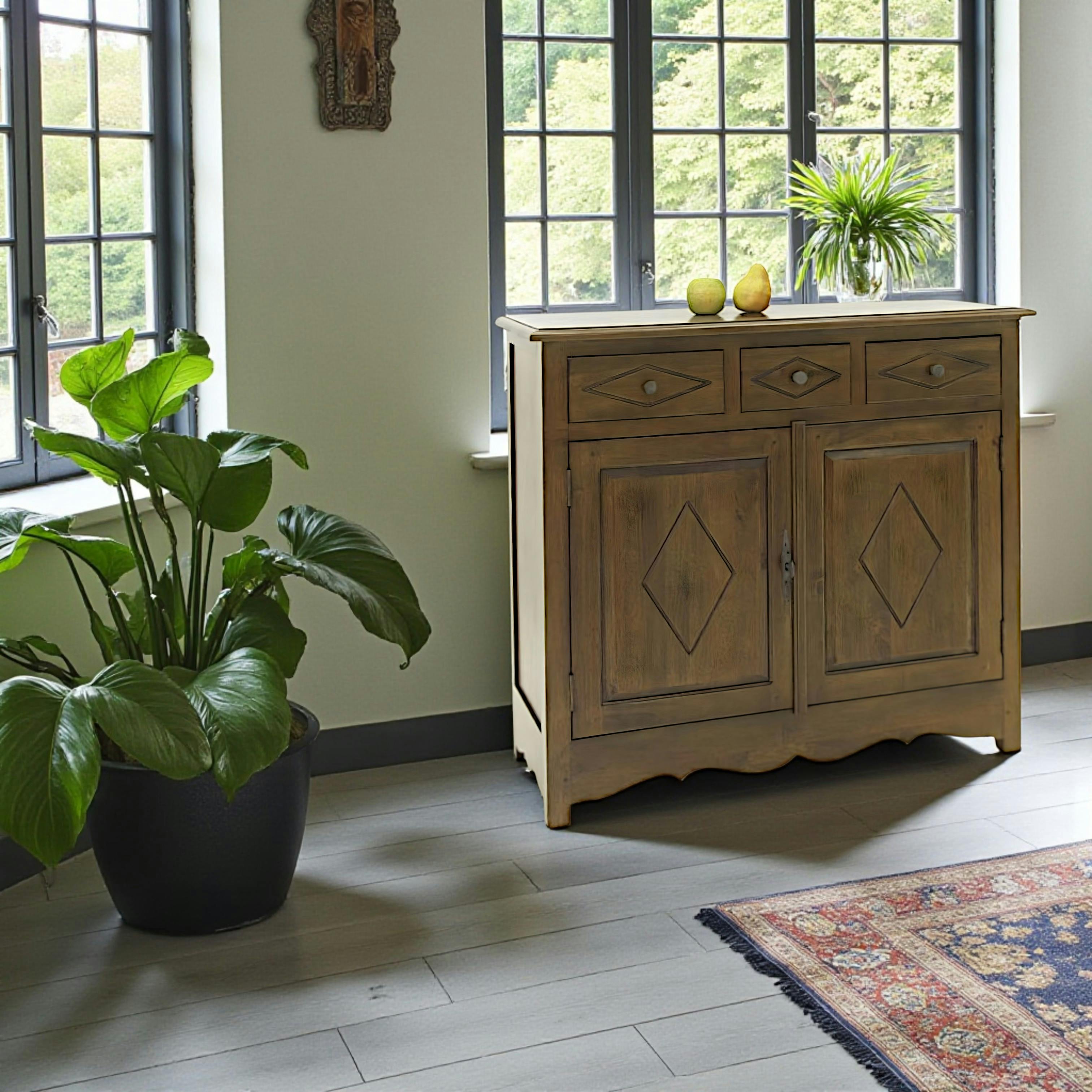 Buffet ancien 2 portes bois hévéa 100cm TRADITION