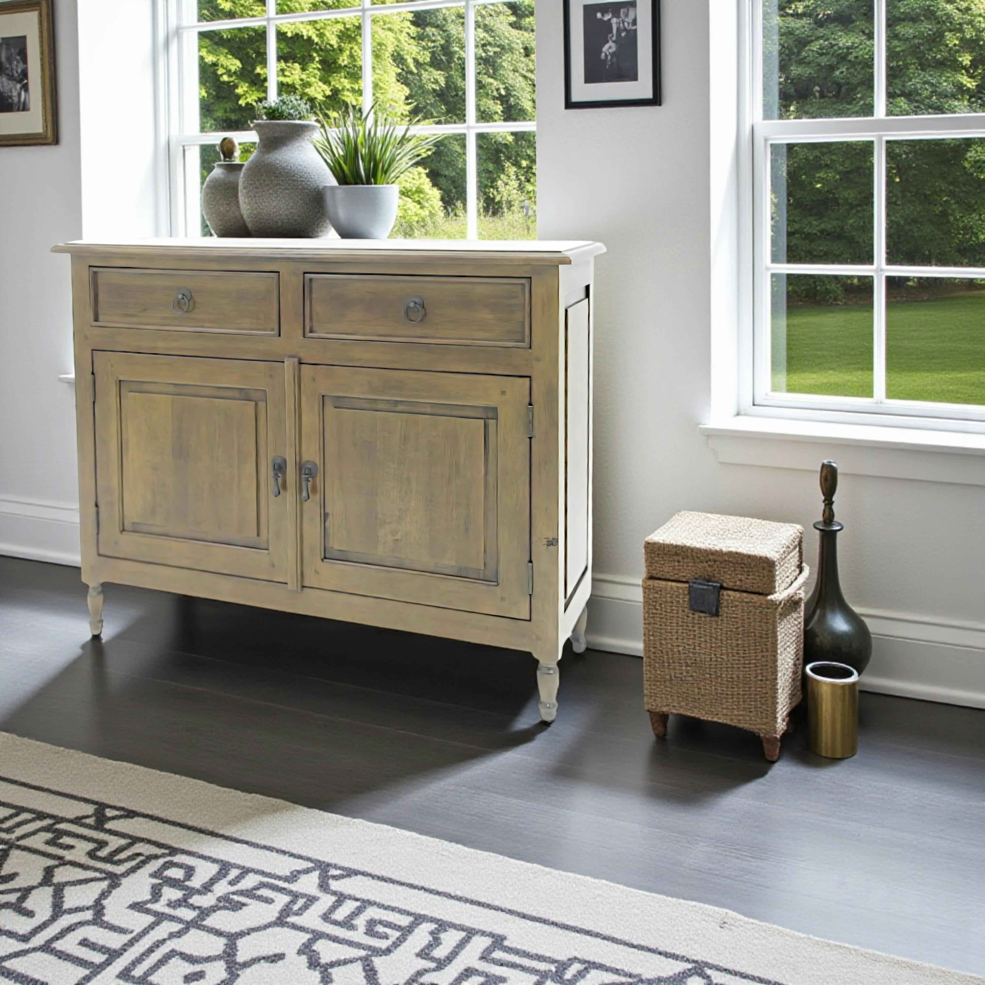 Buffet ancien 2 portes bois massif hévéa 100cm TRADITION