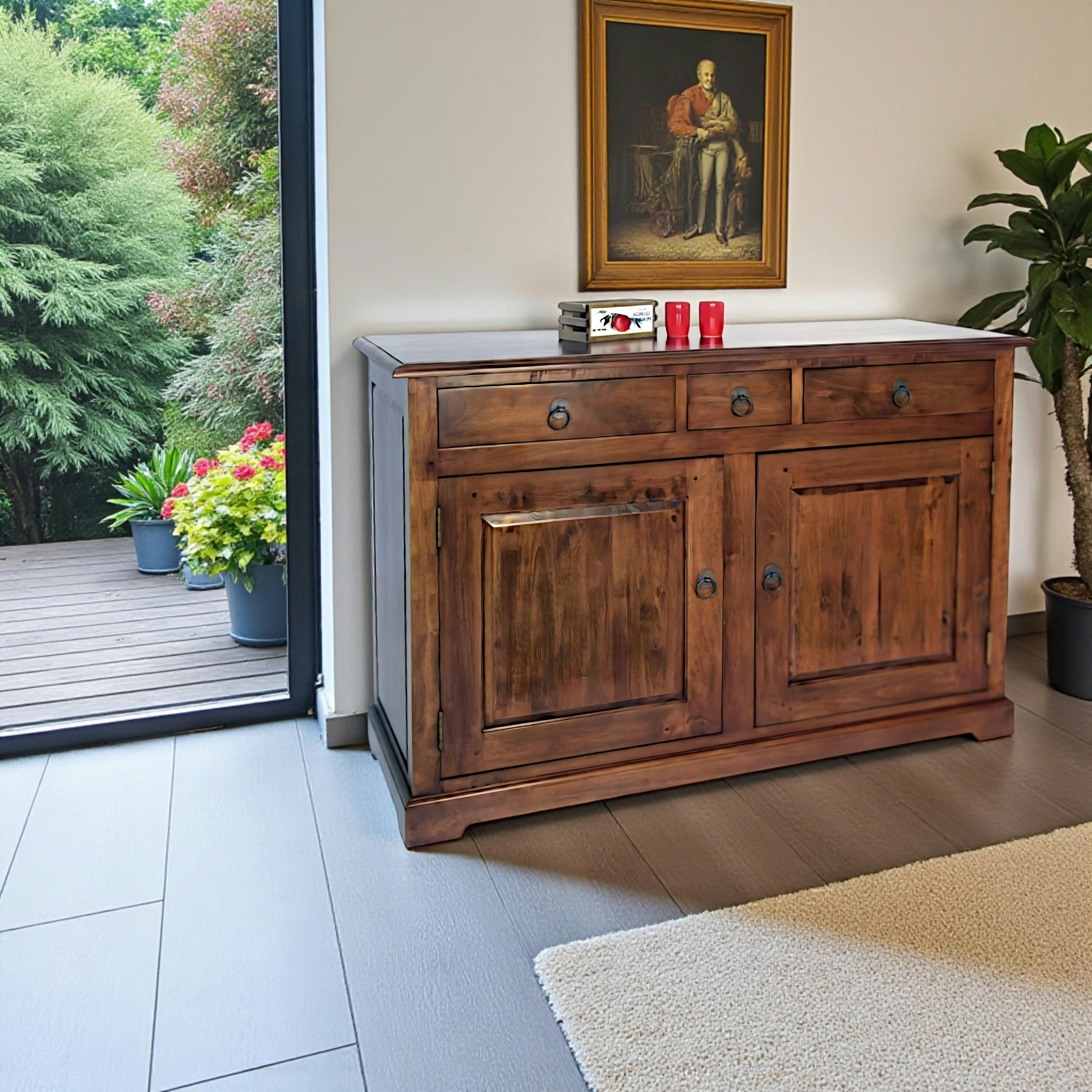 Buffet ancien 2 portes hévéa massif 120cm TRADITION