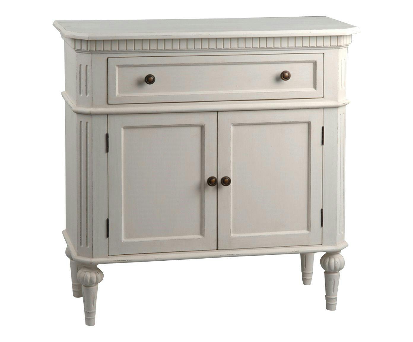 Petit buffet en bois blanc deux portes de style romantique