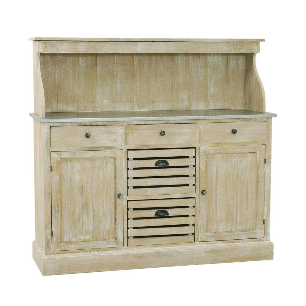 Buffet bar bois blanchi zinc 129x40x123cm SANDRA