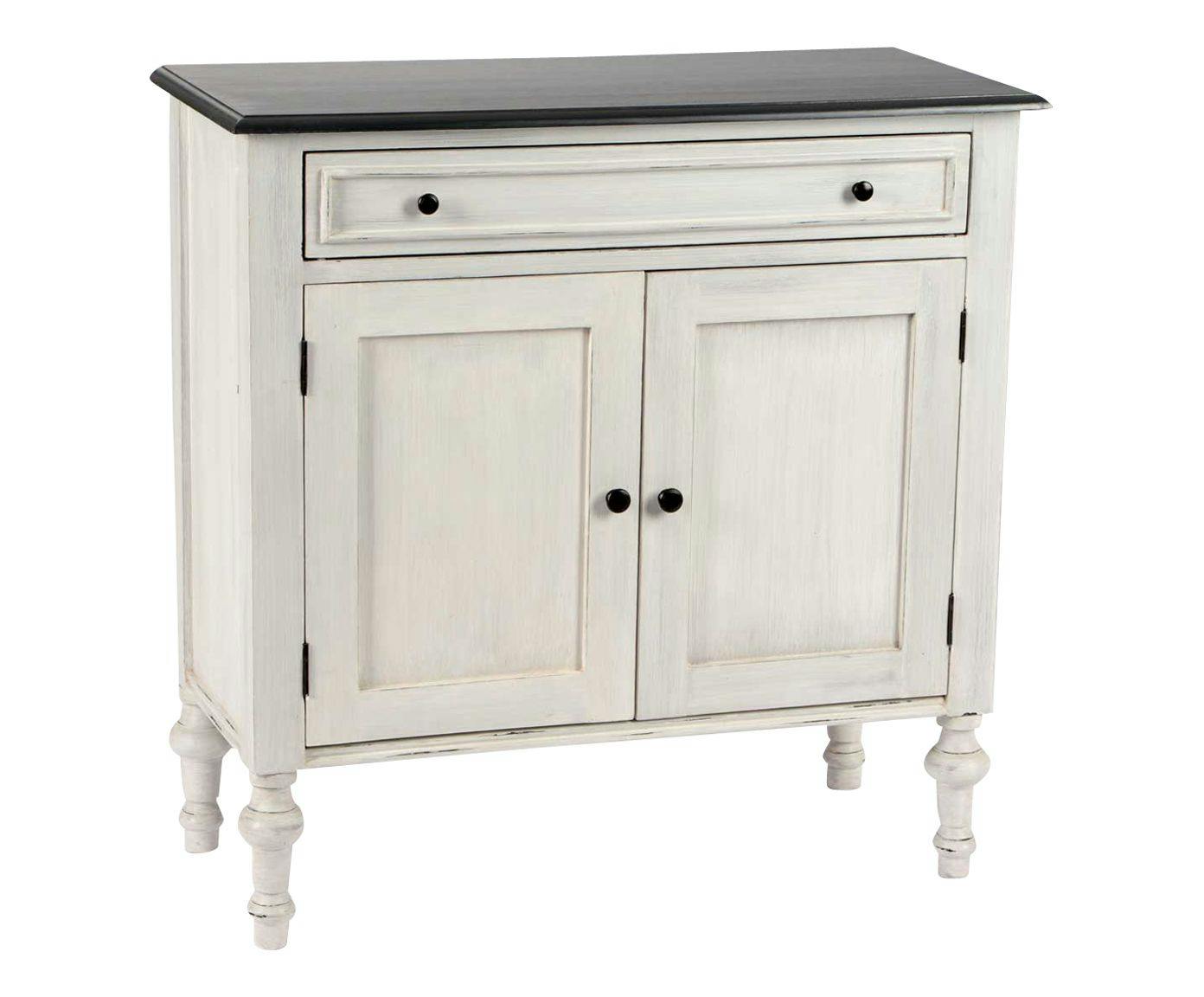 Buffet Baroque 2 portes, 1 tiroir HERITAGE bois blanchi plateau anthracite 80x35x80cm AMADEUS