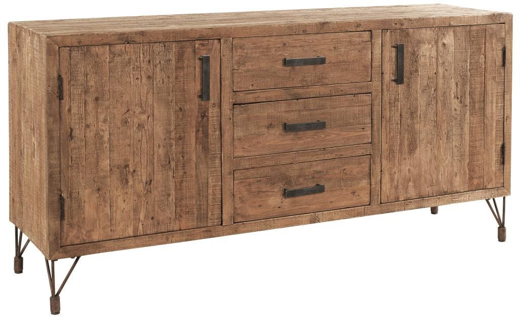 Buffet bas 180cm pin recyclé et fer vieilli LANDAISE