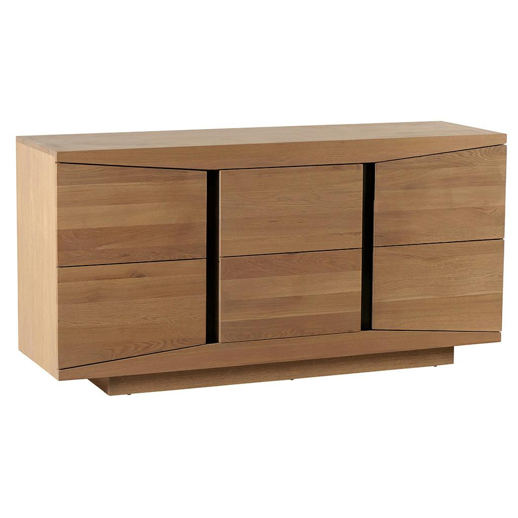 Buffet bas Chêne ciré et métal patiné 3 portes, 3 tiroirs intérieurs 160x48x80cm DARIO