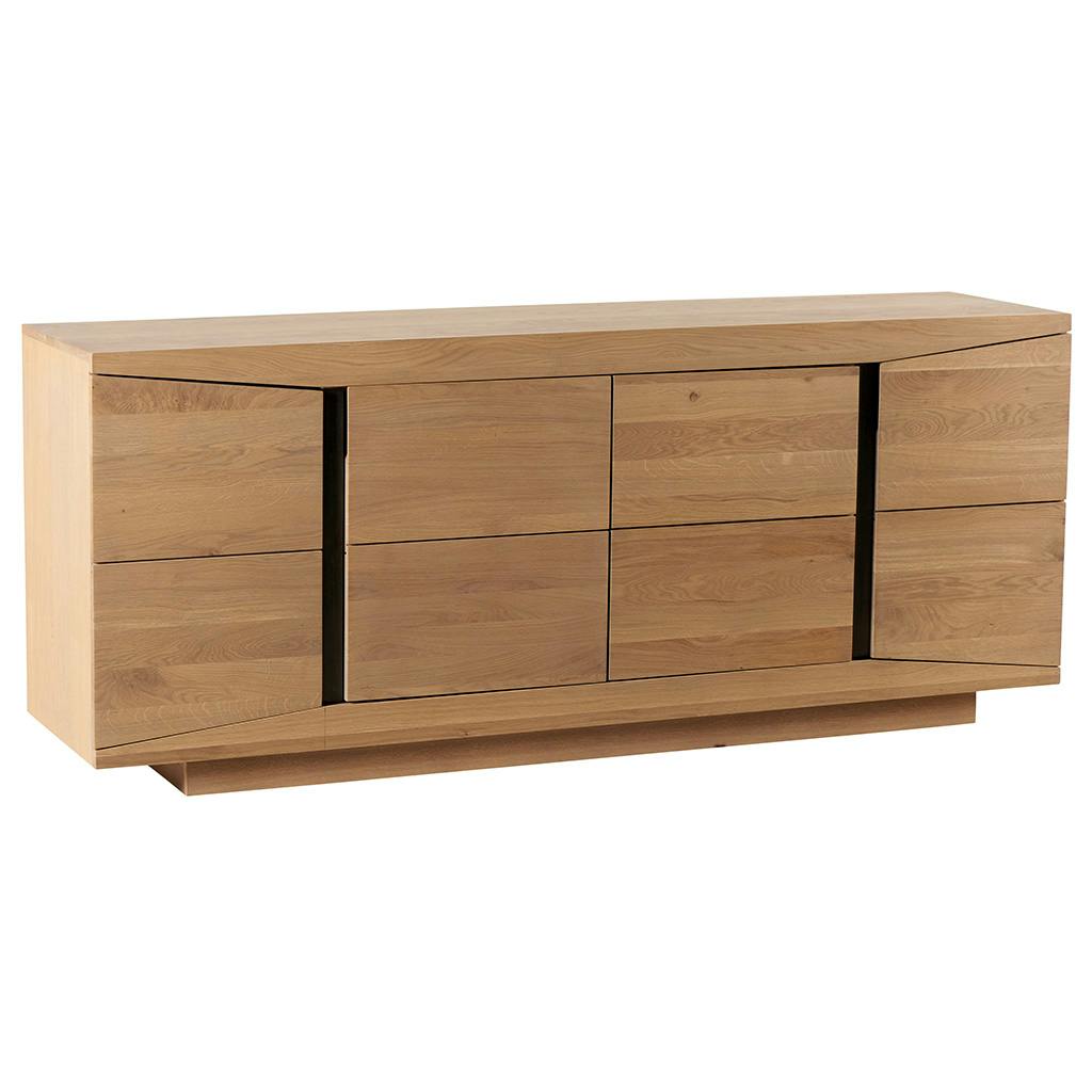 Buffet bas Chêne ciré et métal patiné 4 portes, 3 tiroirs intérieurs 195x48x80cm DARIO