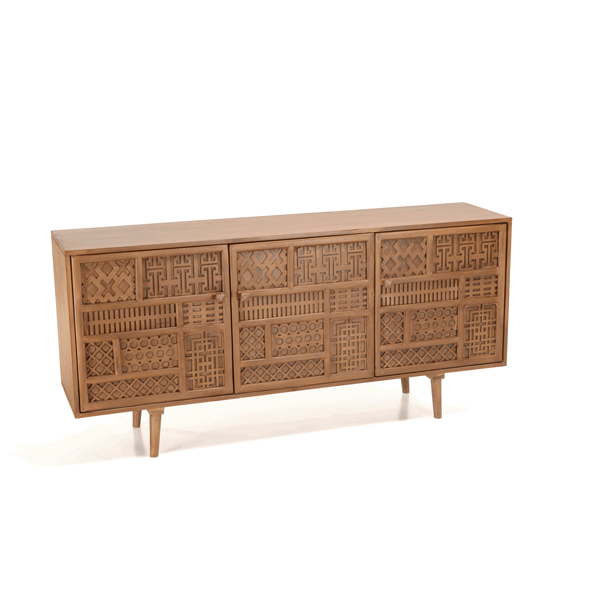 Buffet bas en bois exotique 3 portes sculptées MAURAI | Buffets ...