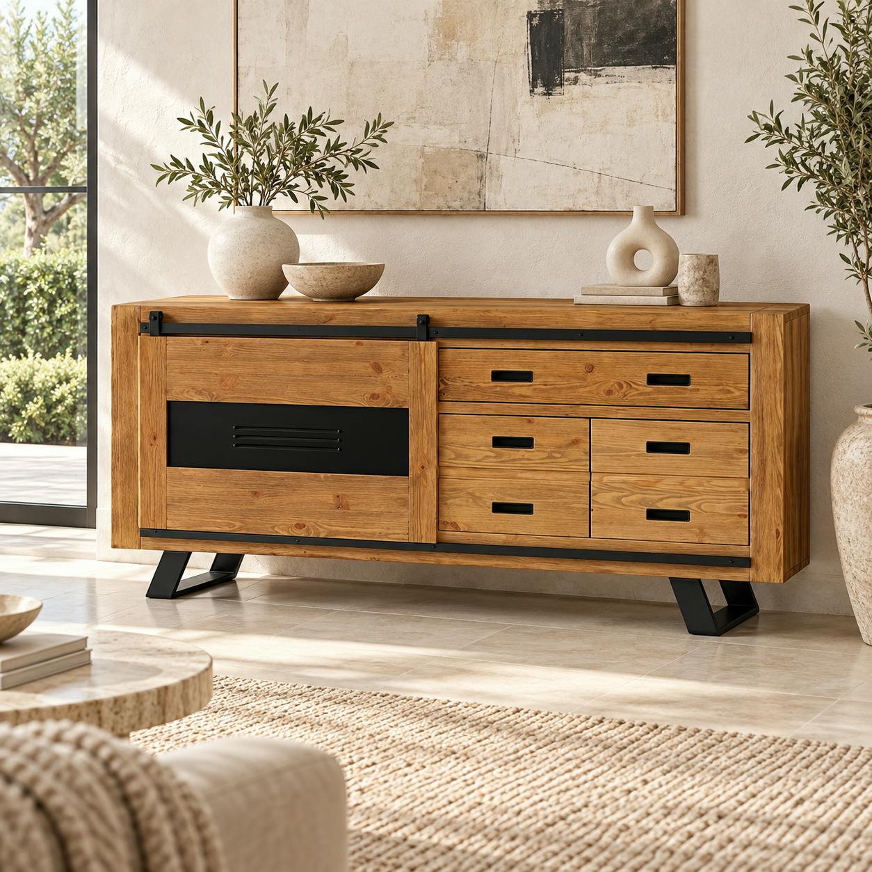 Buffet bas en pin massif brossé GREENWICH