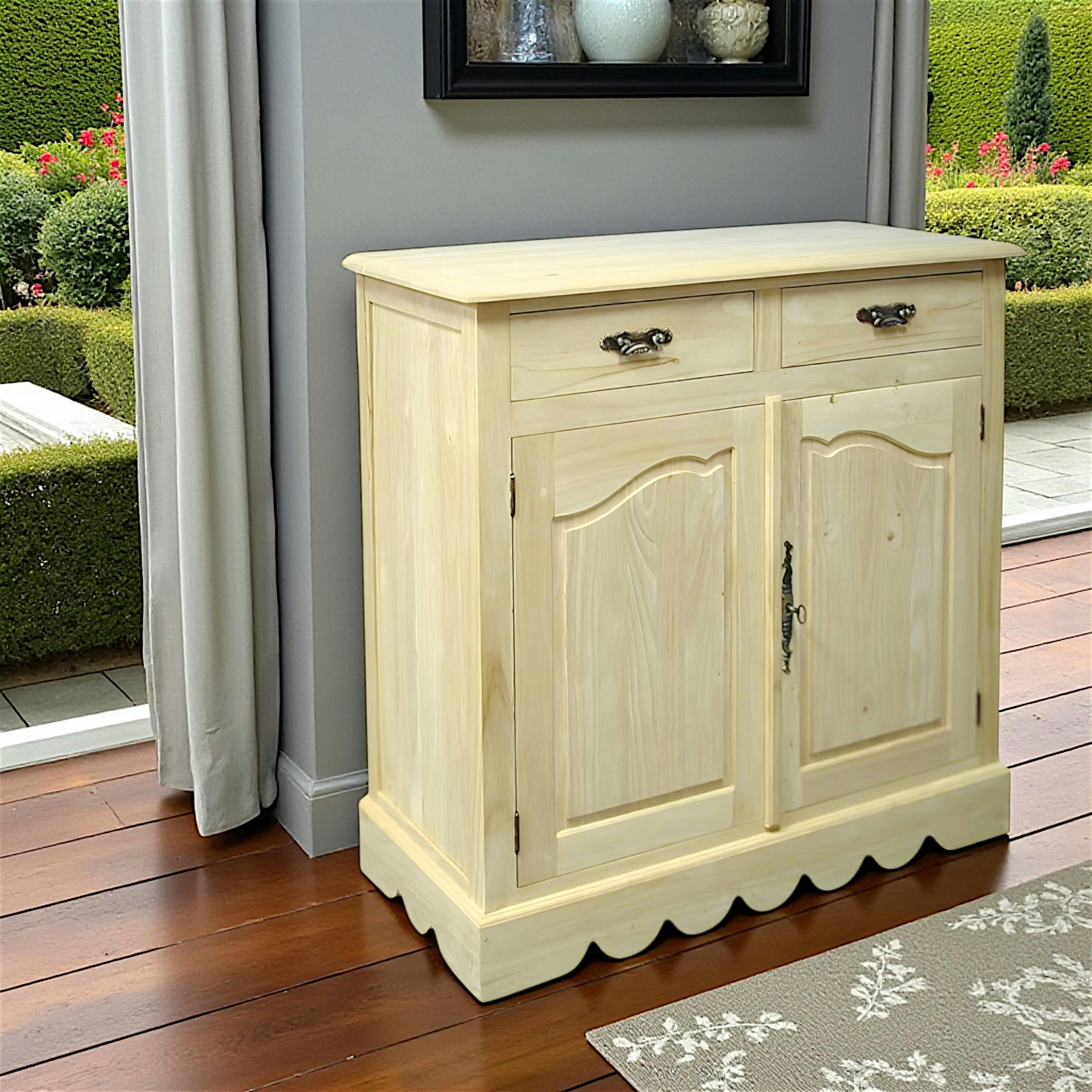 Buffet bas Hévéa 2 portes, 2 tiroirs 94x46x98cm TRADITION
