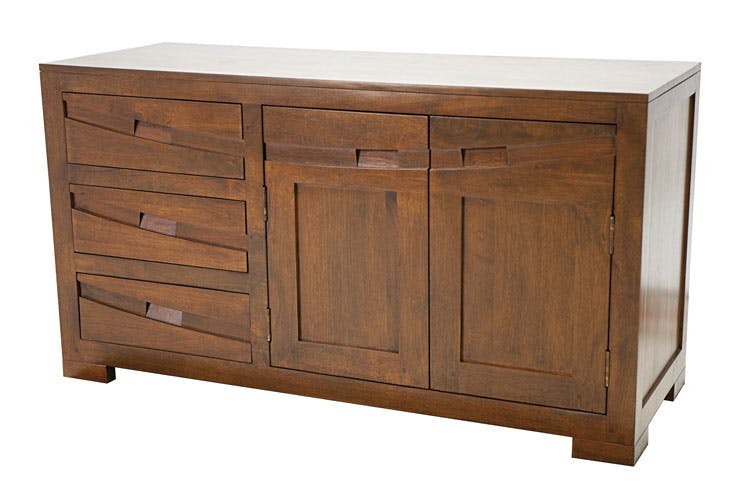 Buffet bas Hévéa 2 portes, 3 tiroirs 120x45x65cm NIAGARA