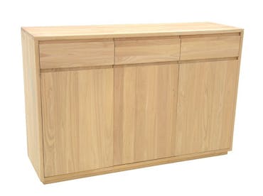  Buffet bas Hévéa 3 portes, 3 tiroirs 130x40x88cm BALTIC