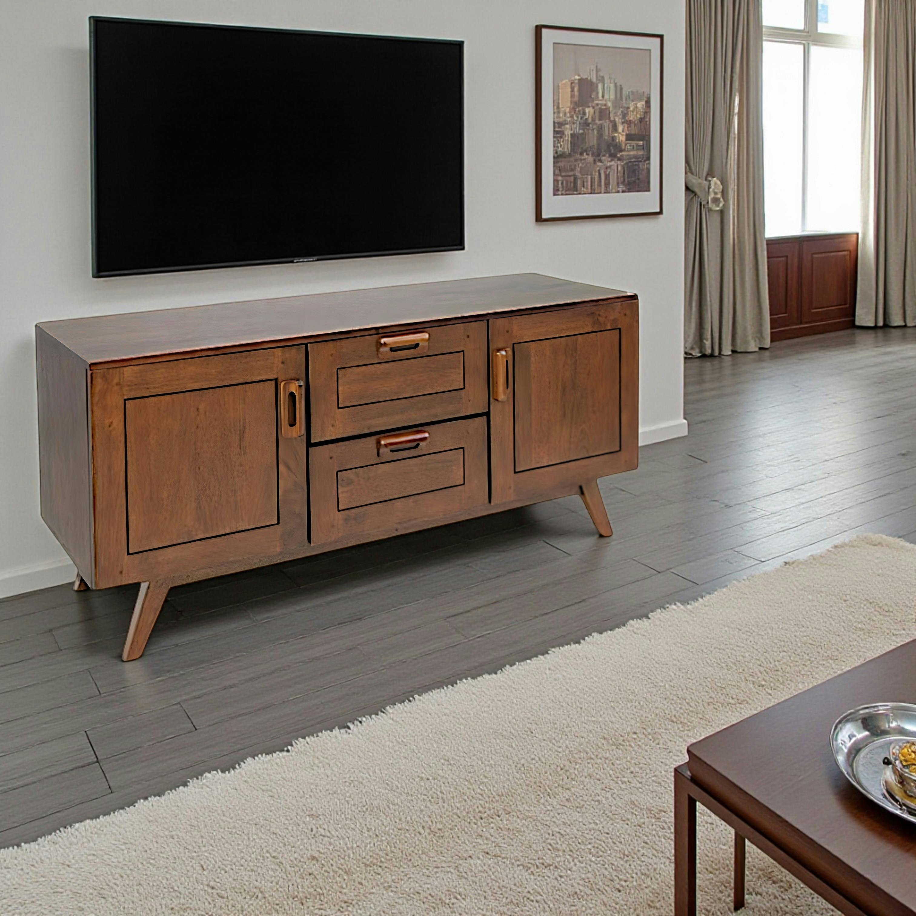 Buffet bas vintage hévéa massif 130x42x60cm SIXTIES